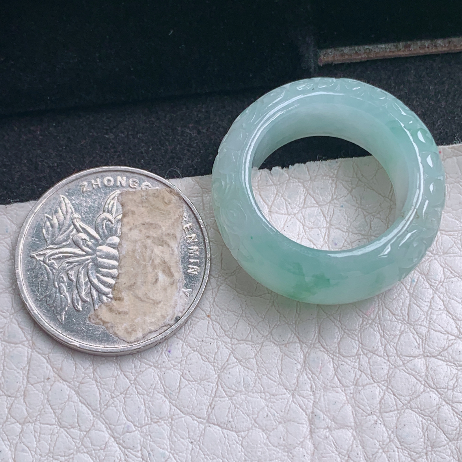 py实拍19.5*11.8*5缅甸翡翠冰飘花19.5mm内径指环 玉形指玉吊坠