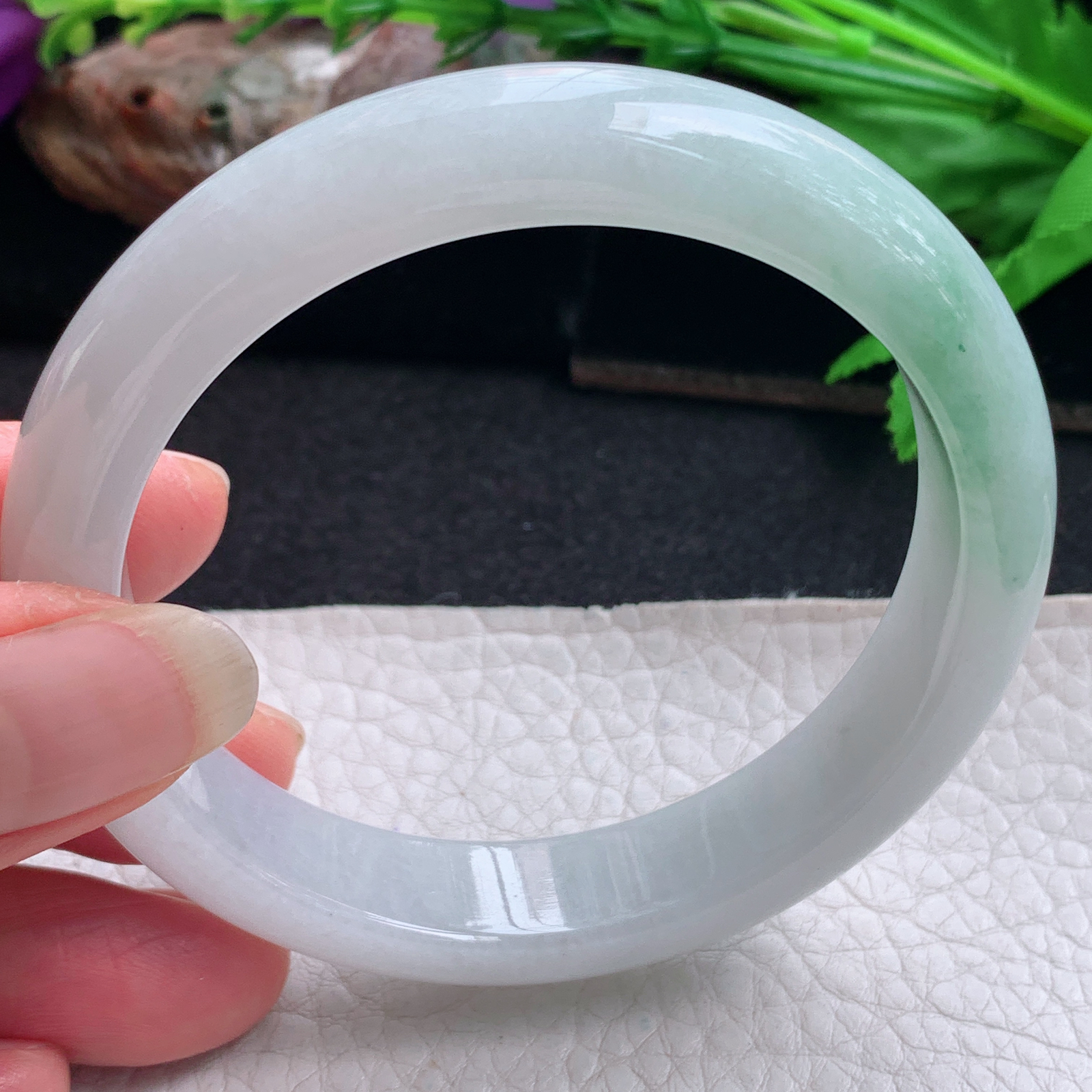 ee实拍57.5*12.2*7.8平安镯 天然缅甸翡翠手镯飘花胶感正圈玉镯子