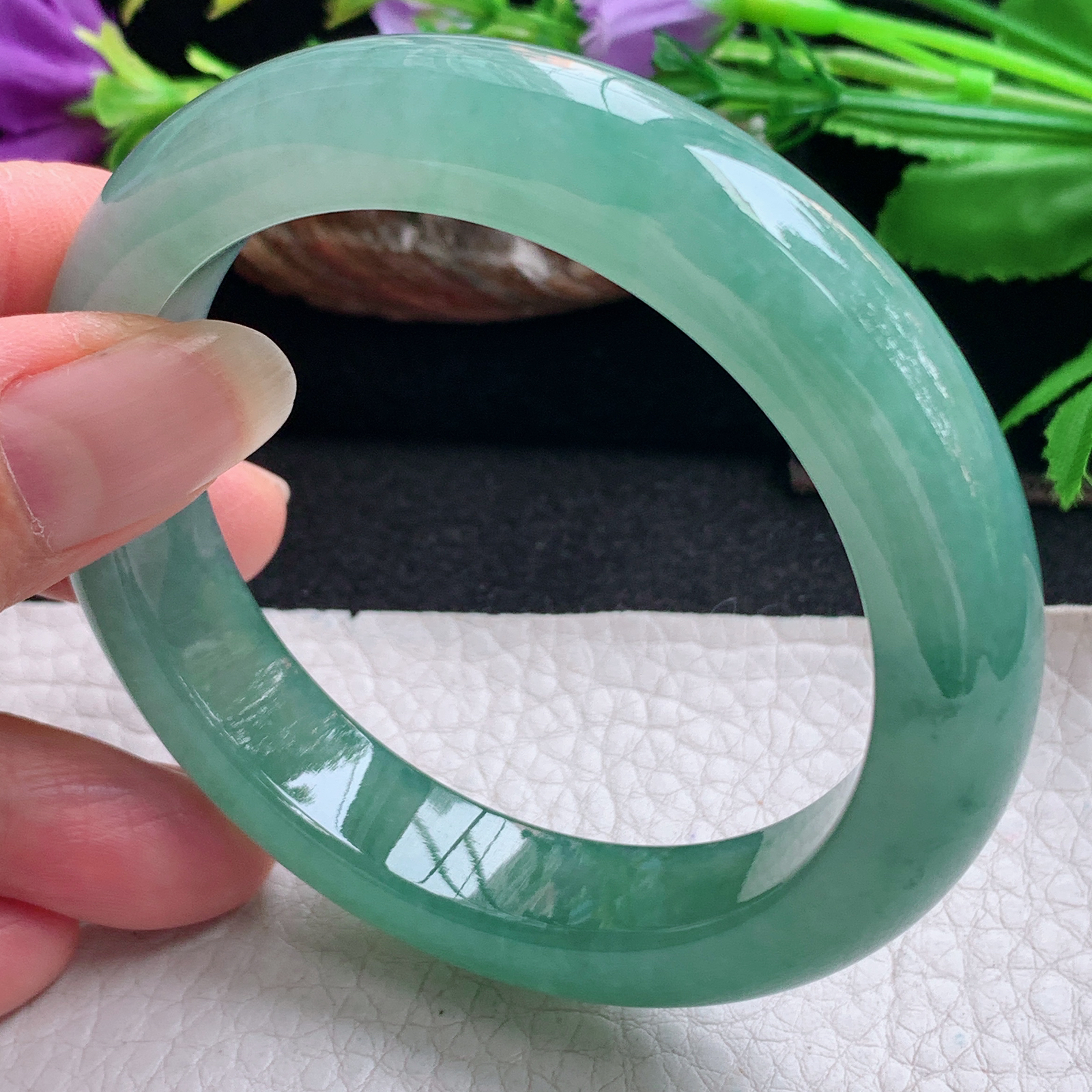 r实拍56.5*12.3*9.3平安镯 天然缅甸翡翠手镯冰蓝厚装正圈玉镯子