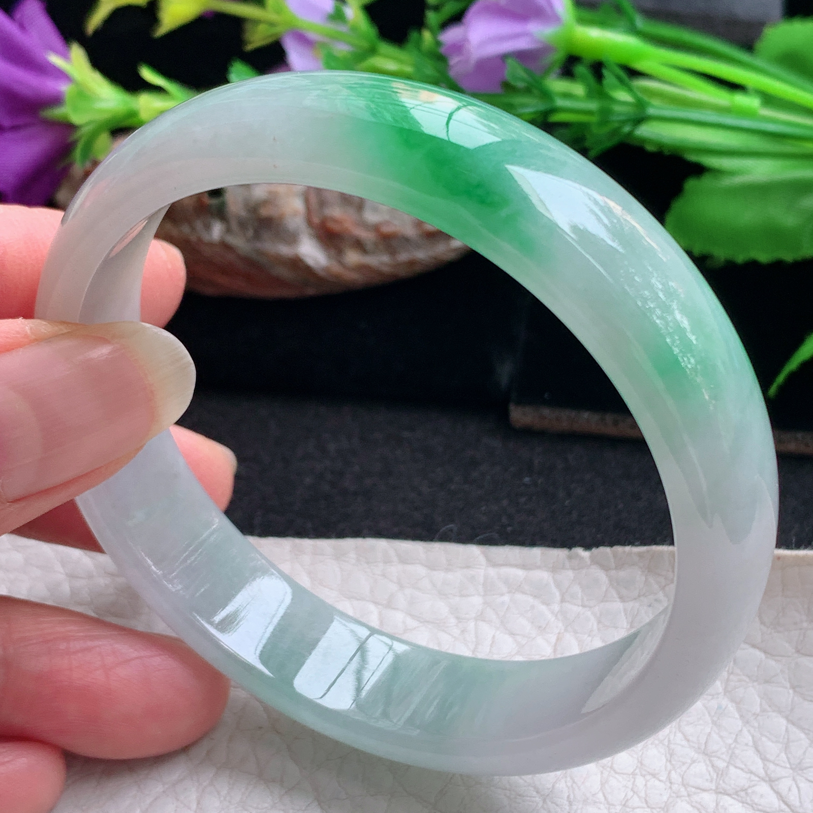 yh实拍57.5*13.7*6.5平安镯 天然缅甸翡翠手镯阳绿正圈玉镯子