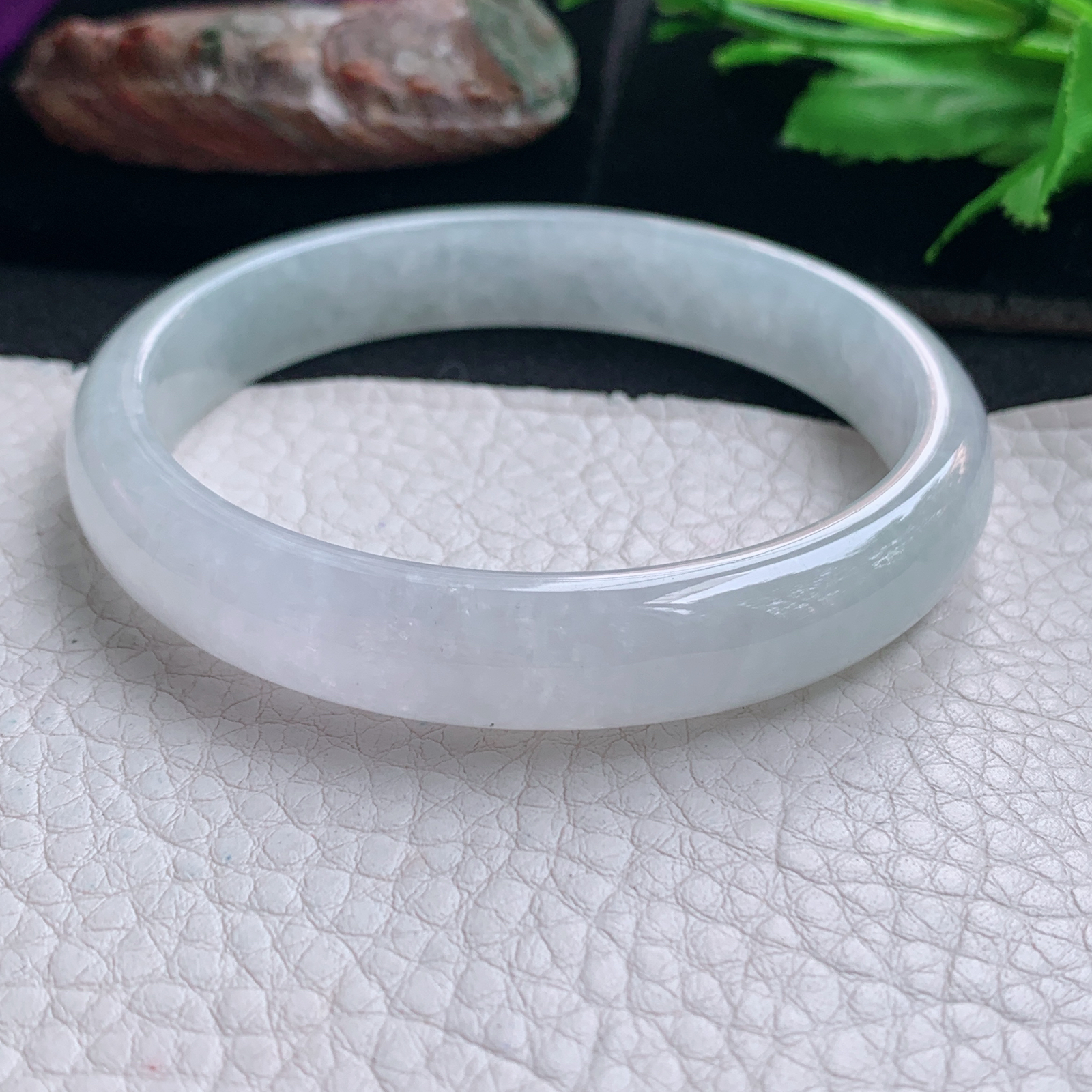 yh大圈口60*11.2*6.4平安镯 天然缅甸翡翠手镯白冰正圈玉镯子