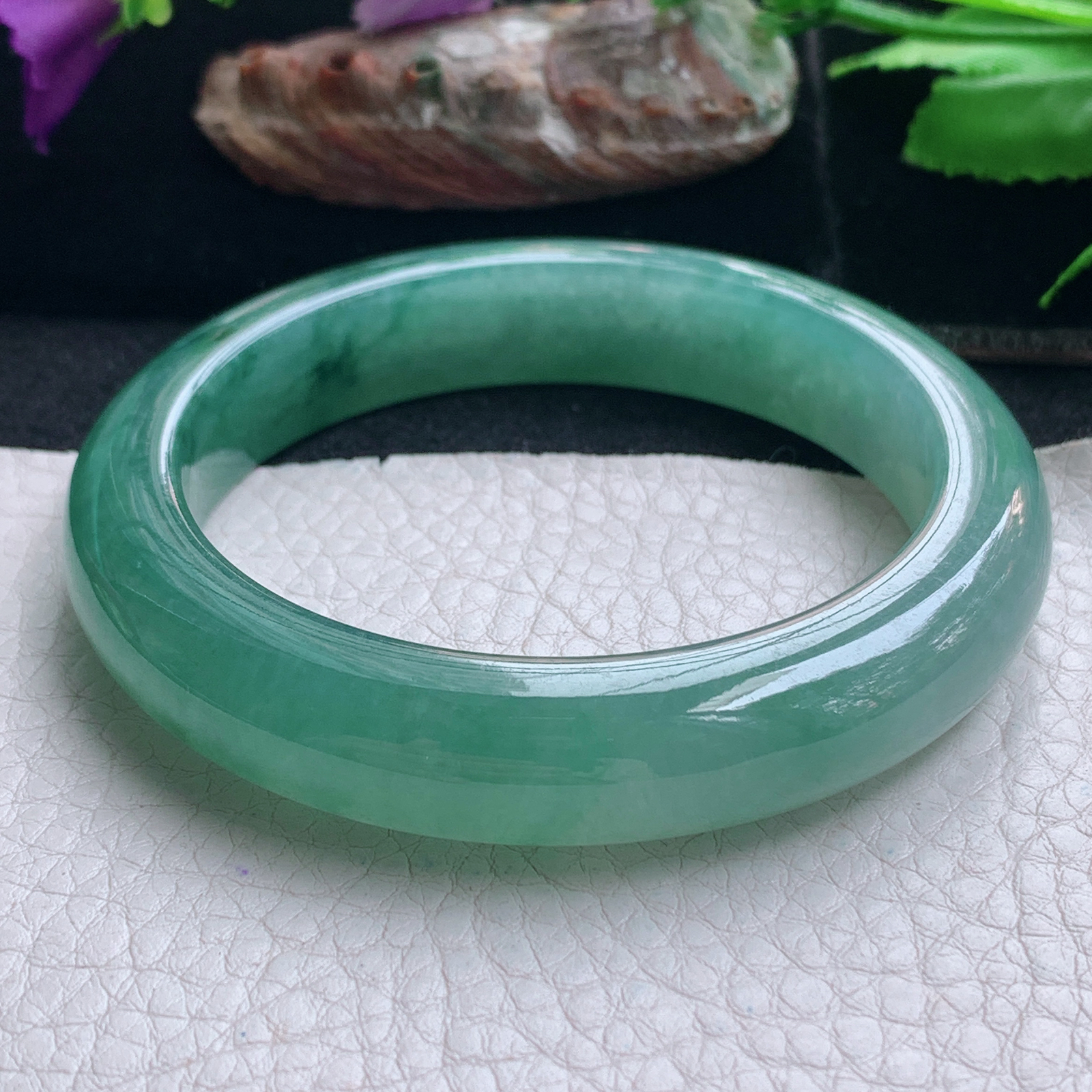 r实拍56.5*12.3*9.3平安镯 天然缅甸翡翠手镯冰蓝厚装正圈玉镯子