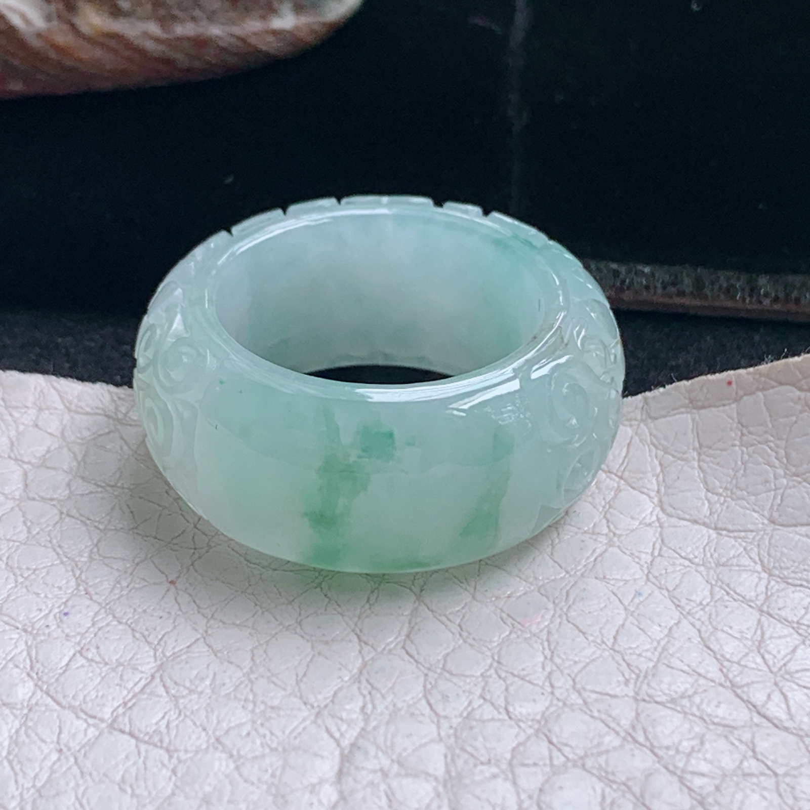 py实拍19.5*11.8*5缅甸翡翠冰飘花19.5mm内径指环 玉形指玉吊坠