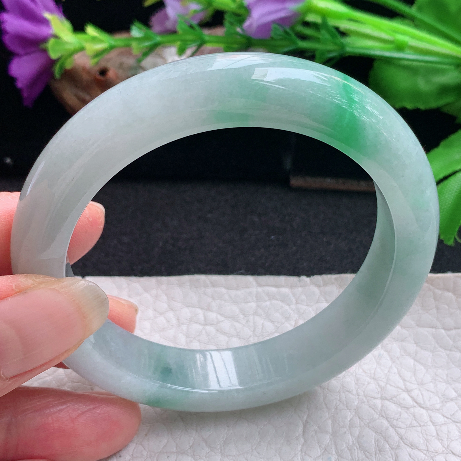 nr实拍55.5*11.8*9平安镯 天然缅甸翡翠手镯飘绿花厚装正圈玉镯子