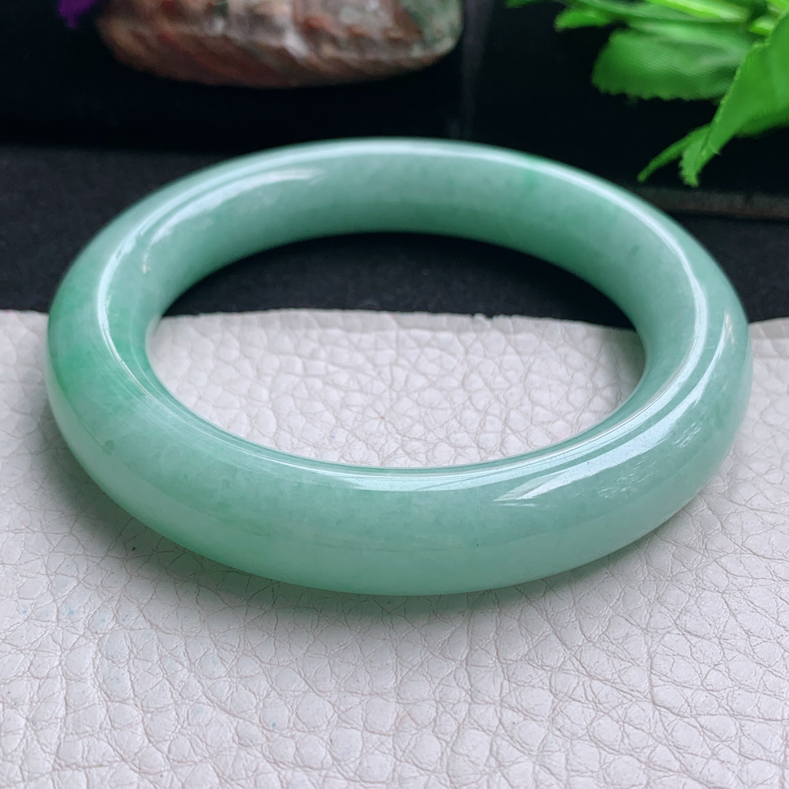 zjf实拍58*12胖圆镯 天然缅甸翡翠手镯满绿圆条大气玉镯子 玉手环