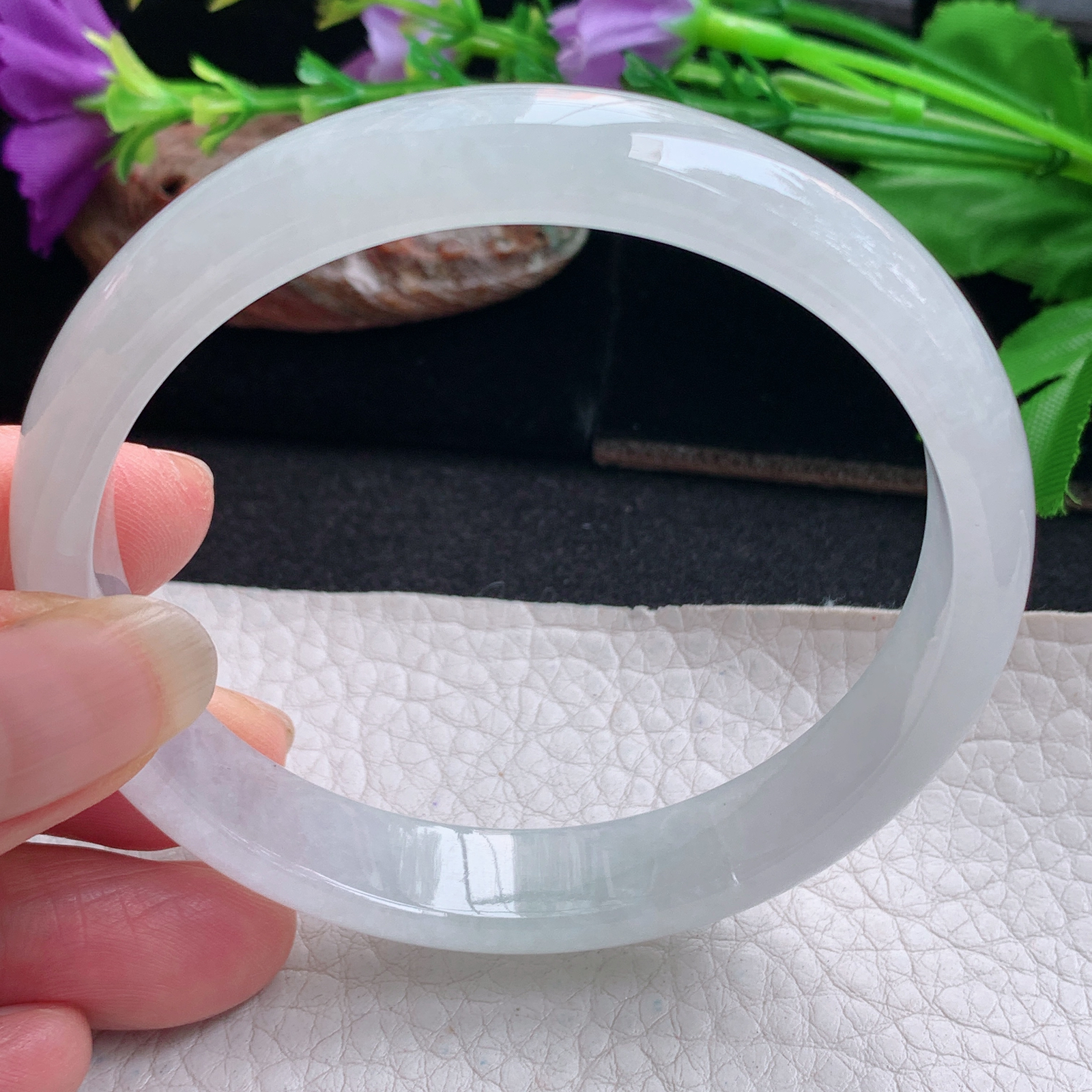 yh大圈口60*11.2*6.4平安镯 天然缅甸翡翠手镯白冰正圈玉镯子