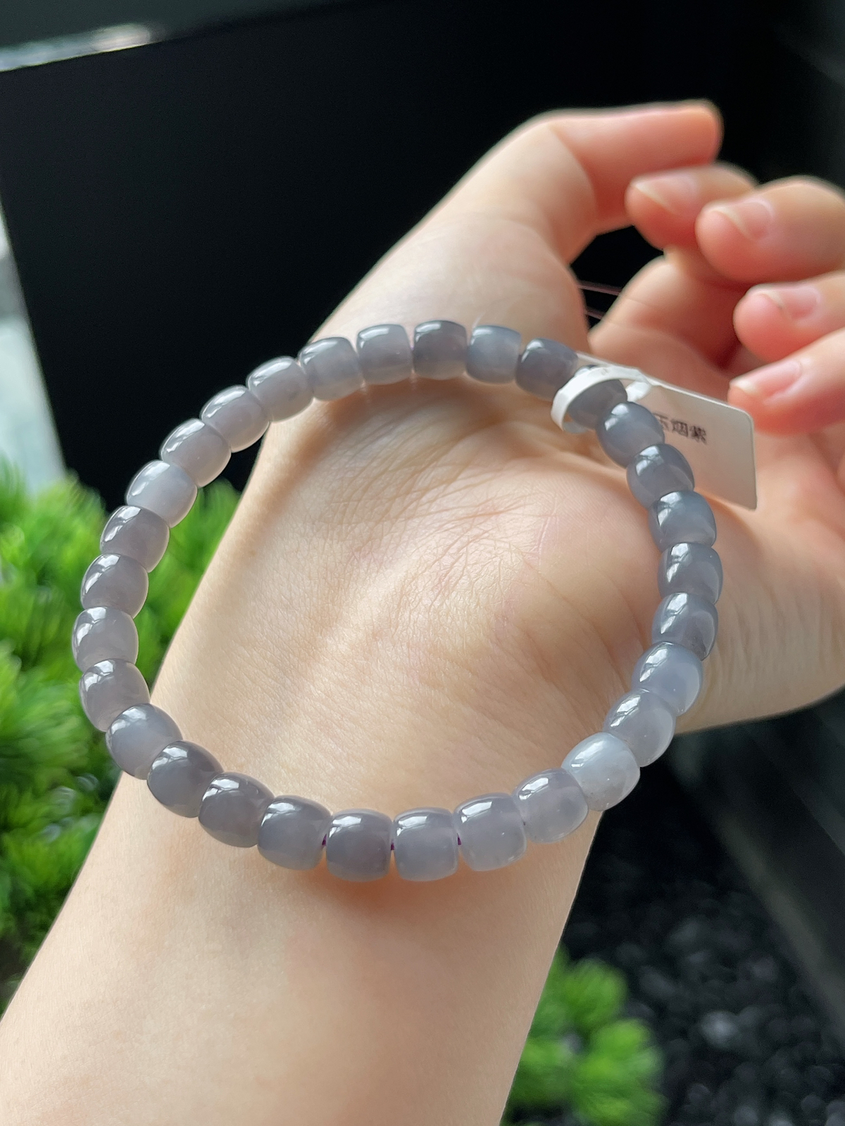 和田玉烟紫通珠手串