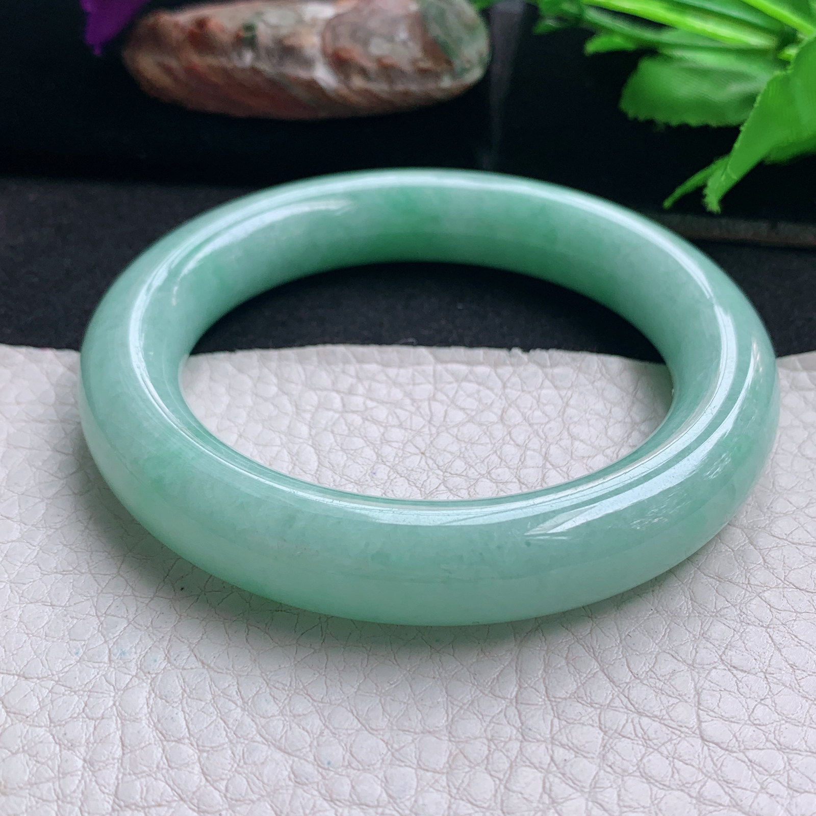 zjf实拍58*12胖圆镯 天然缅甸翡翠手镯满绿圆条大气玉镯子 玉手环
