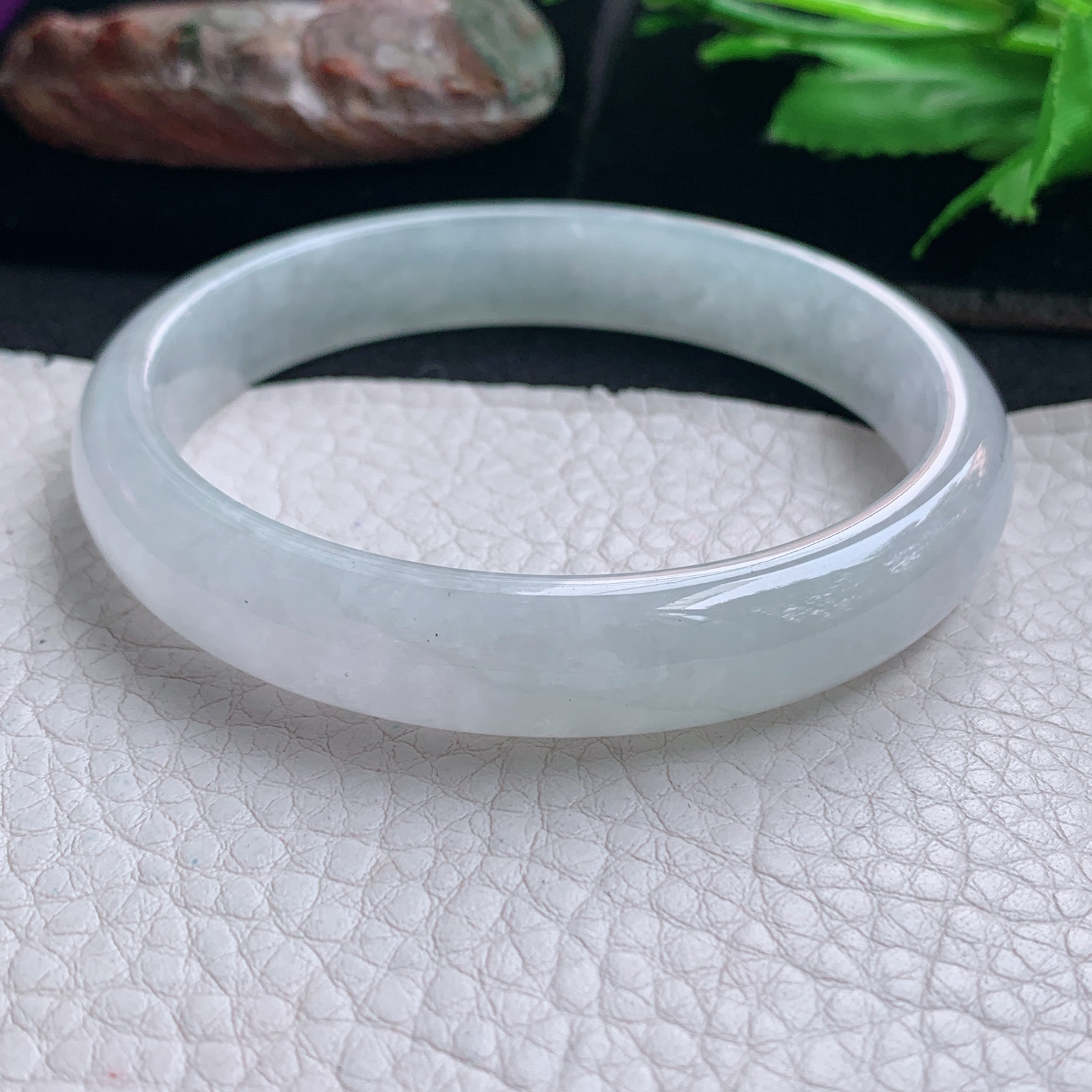 yh大圈口60*11.2*6.4平安镯 天然缅甸翡翠手镯白冰正圈玉镯子