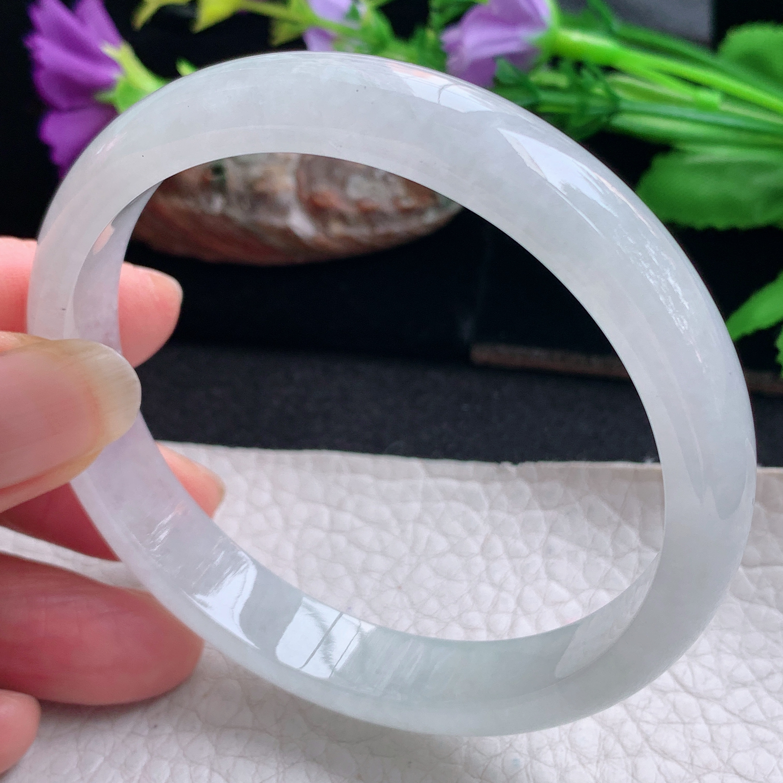 yh大圈口60*11.2*6.4平安镯 天然缅甸翡翠手镯白冰正圈玉镯子