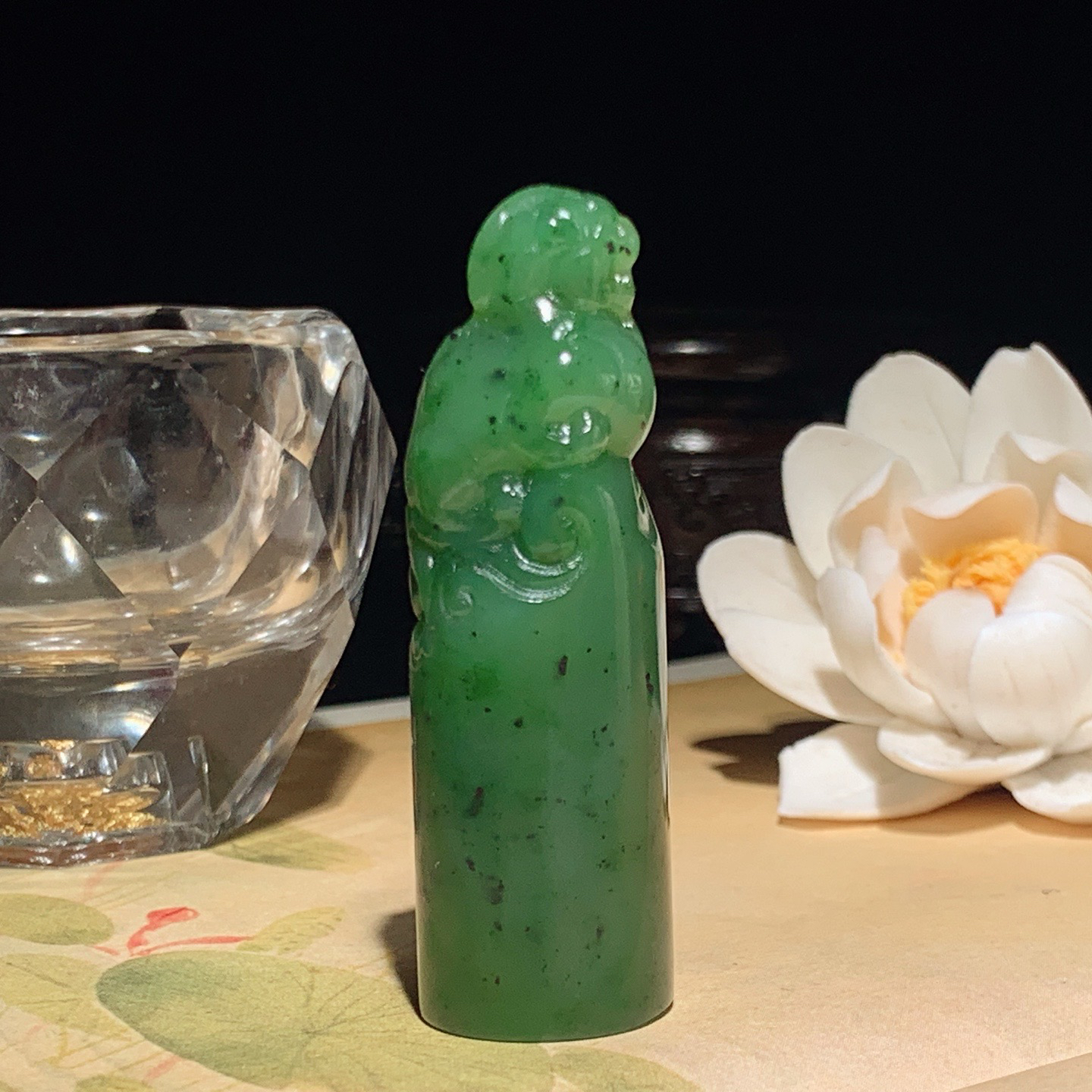 和田玉阳绿俄罗斯碧玉招财进宝貔貅印章 尺寸61/19重39.5克 玉质细腻油润 底色纯净 脂粉好，品质好。lt260328