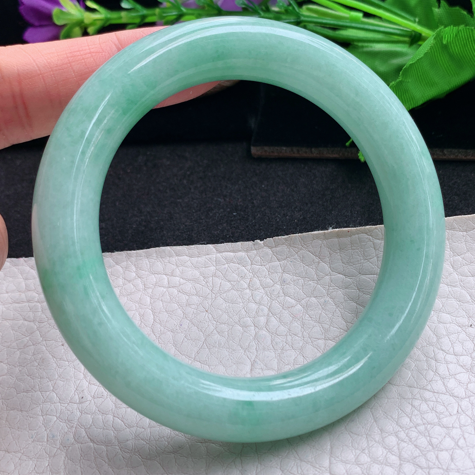 zjf实拍58*12胖圆镯 天然缅甸翡翠手镯满绿圆条大气玉镯子 玉手环