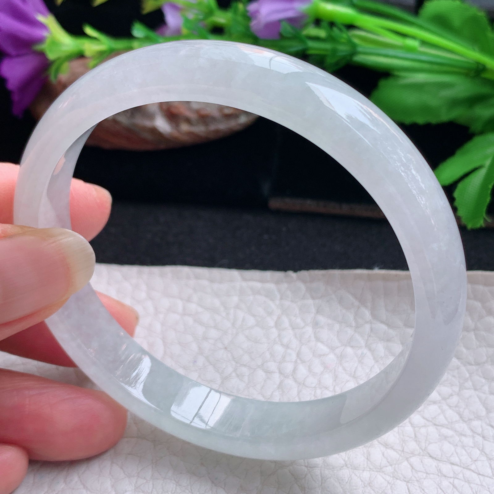 yh大圈口60*11.2*6.4平安镯 天然缅甸翡翠手镯白冰正圈玉镯子