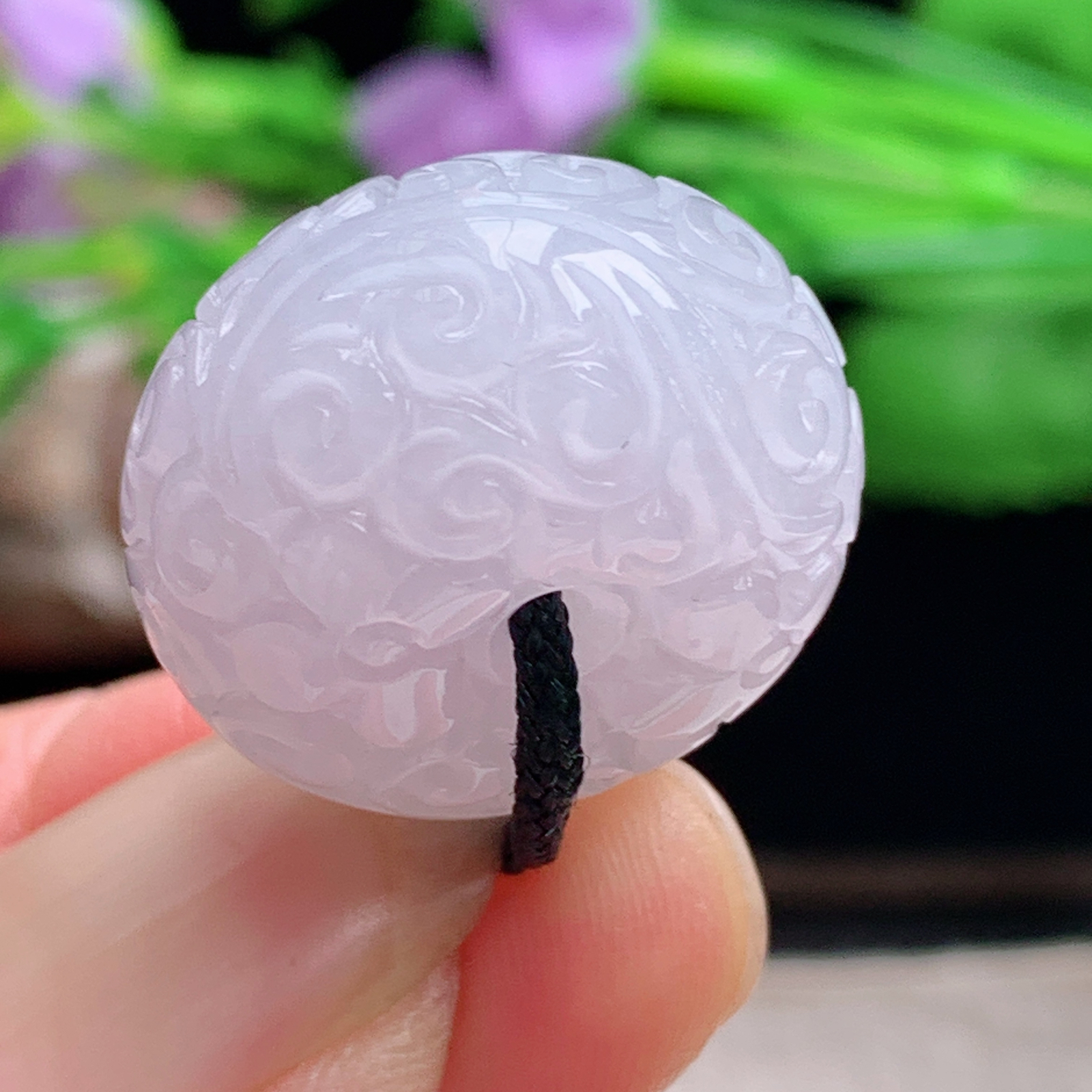 py实拍20.2*12.6缅甸翡翠淡紫底冰润面包扣 玉扣玉吊坠 玉挂件