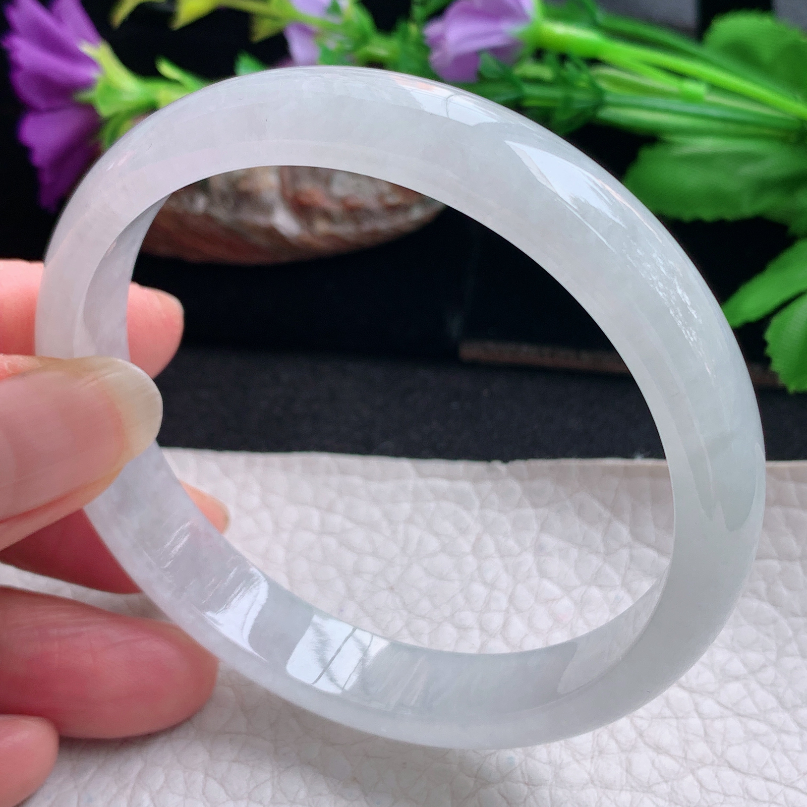 yh大圈口60*11.2*6.4平安镯 天然缅甸翡翠手镯白冰正圈玉镯子