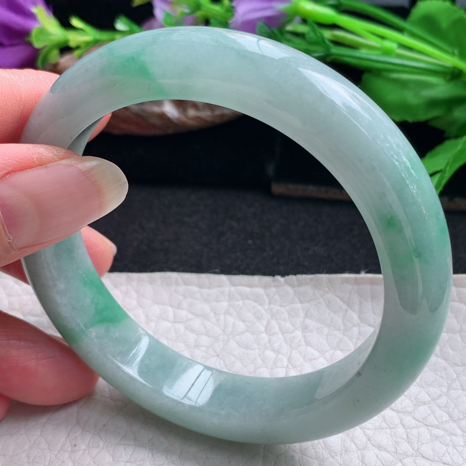 nr实拍58*12.2*8.8平安镯 天然缅甸翡翠手镯飘绿花胶感正圈玉镯子