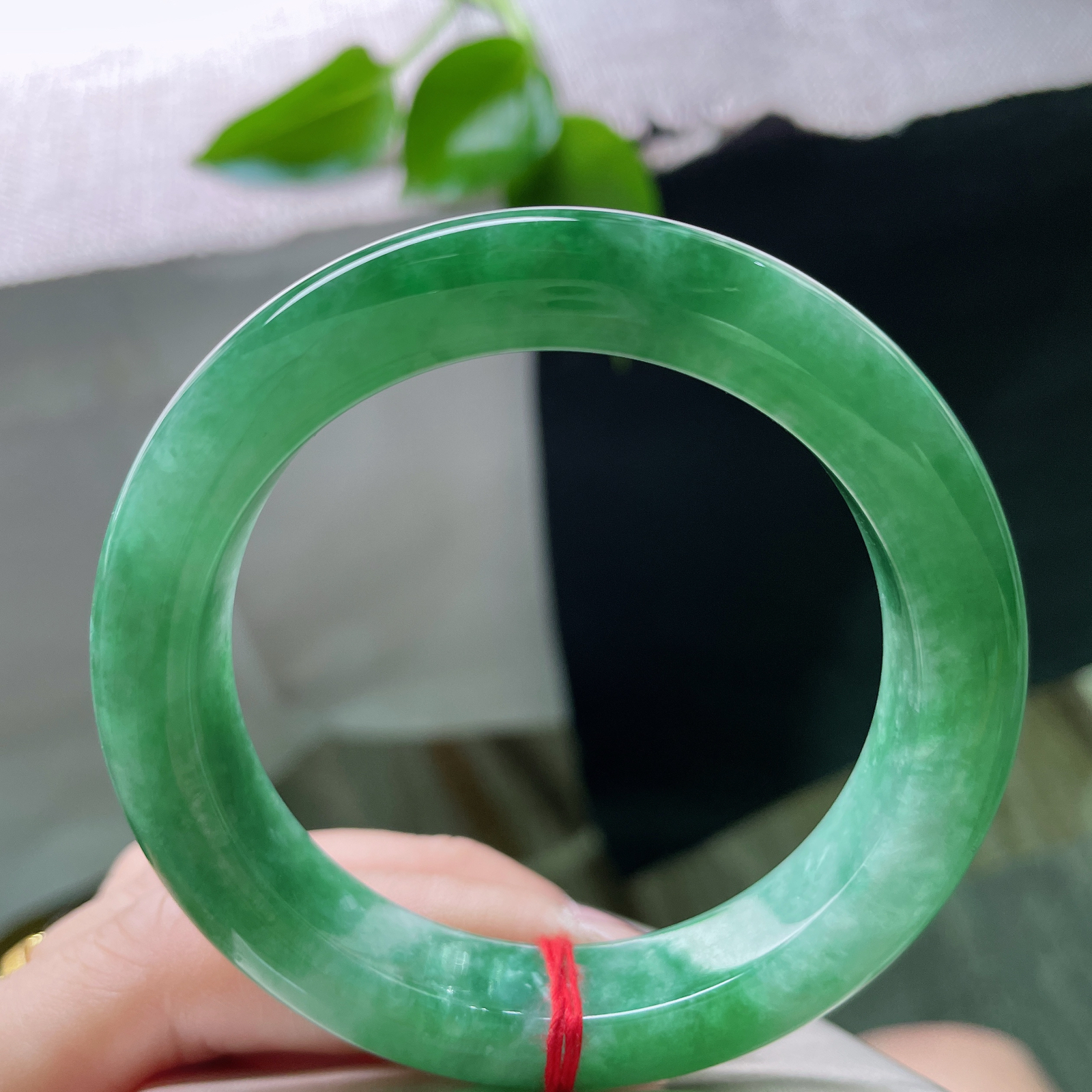 53.8/11.9/9.4，满绿正圈，一方碧潭，环绕腕上。生机盎然，绿意流淌。无纹裂