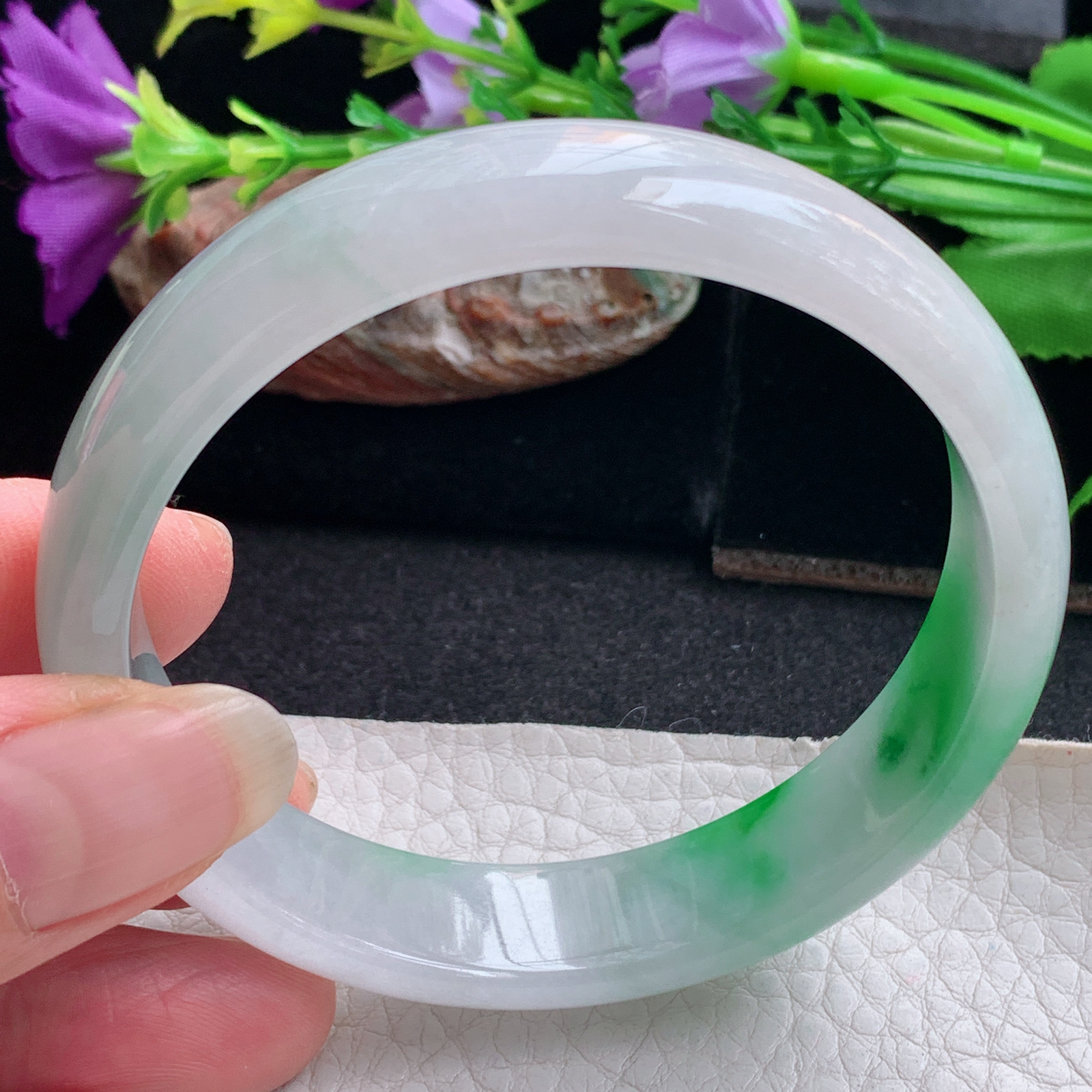 yh实拍57.5*13.7*6.5平安镯 天然缅甸翡翠手镯阳绿正圈玉镯子