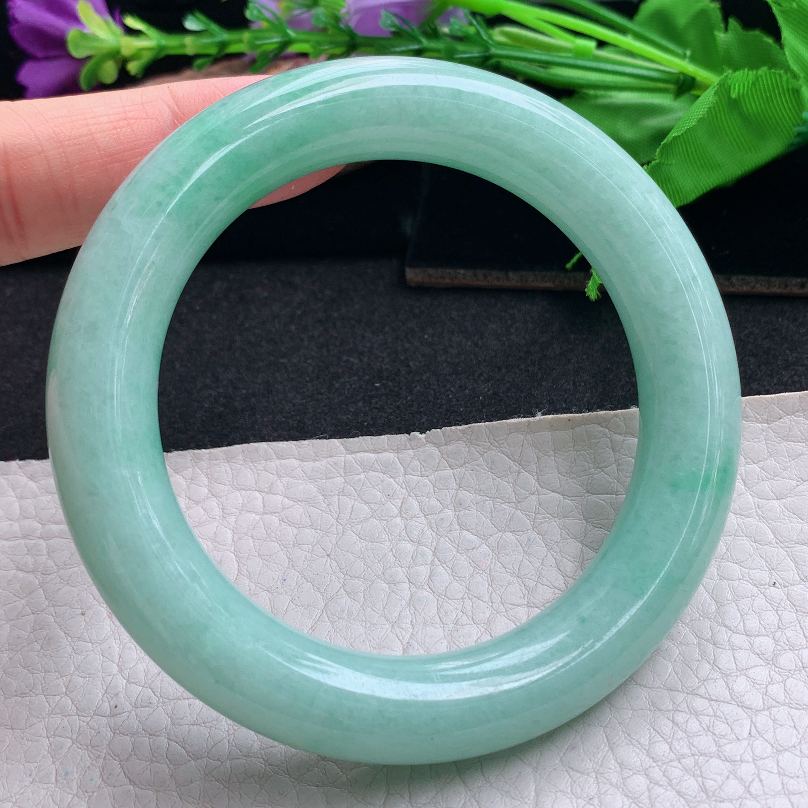 zjf实拍58*12胖圆镯 天然缅甸翡翠手镯满绿圆条大气玉镯子 玉手环