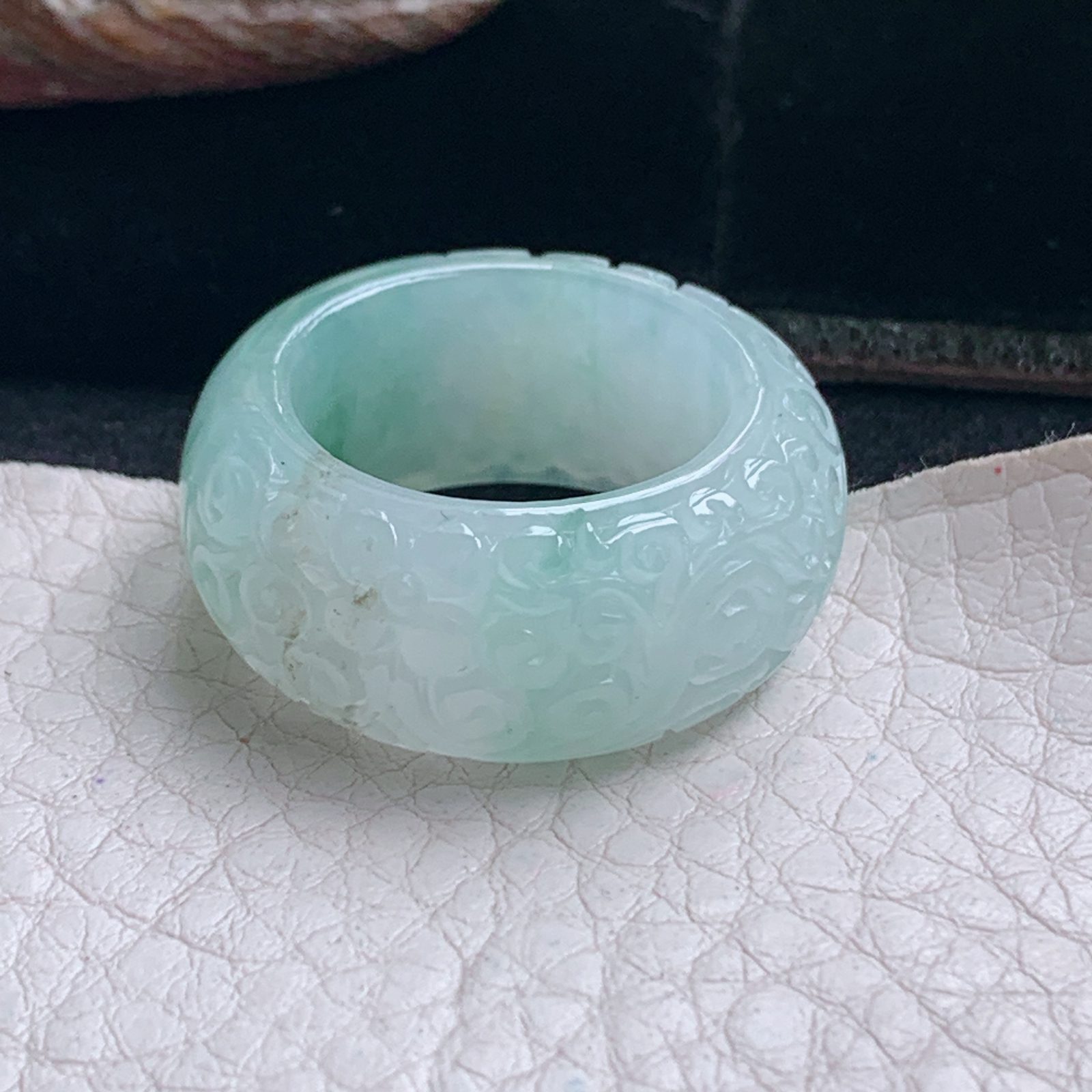 py实拍19.5*11.8*5缅甸翡翠冰飘花19.5mm内径指环 玉形指玉吊坠