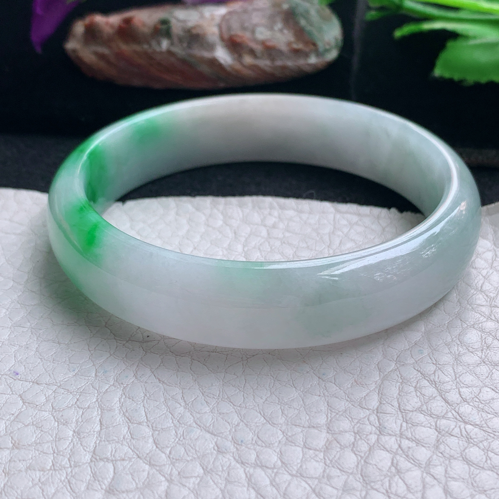 yh实拍57.5*13.7*6.5平安镯 天然缅甸翡翠手镯阳绿正圈玉镯子