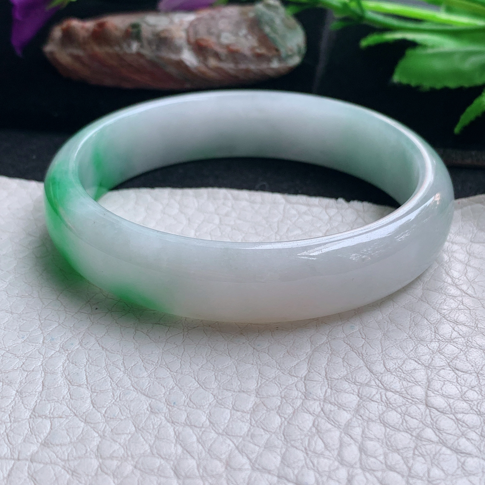 yh实拍57.5*13.7*6.5平安镯 天然缅甸翡翠手镯阳绿正圈玉镯子