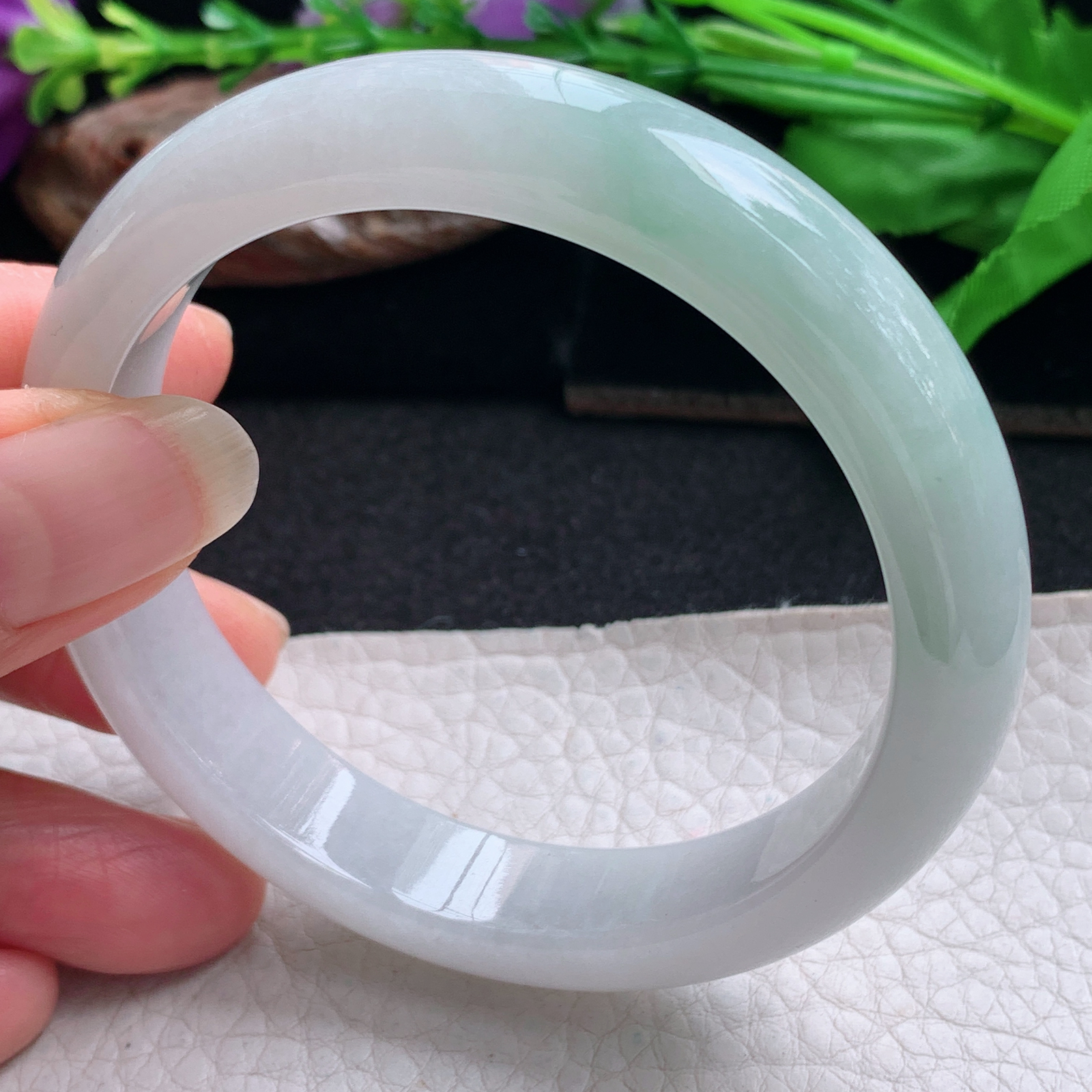 ee实拍57.5*12.2*7.8平安镯 天然缅甸翡翠手镯飘花胶感正圈玉镯子