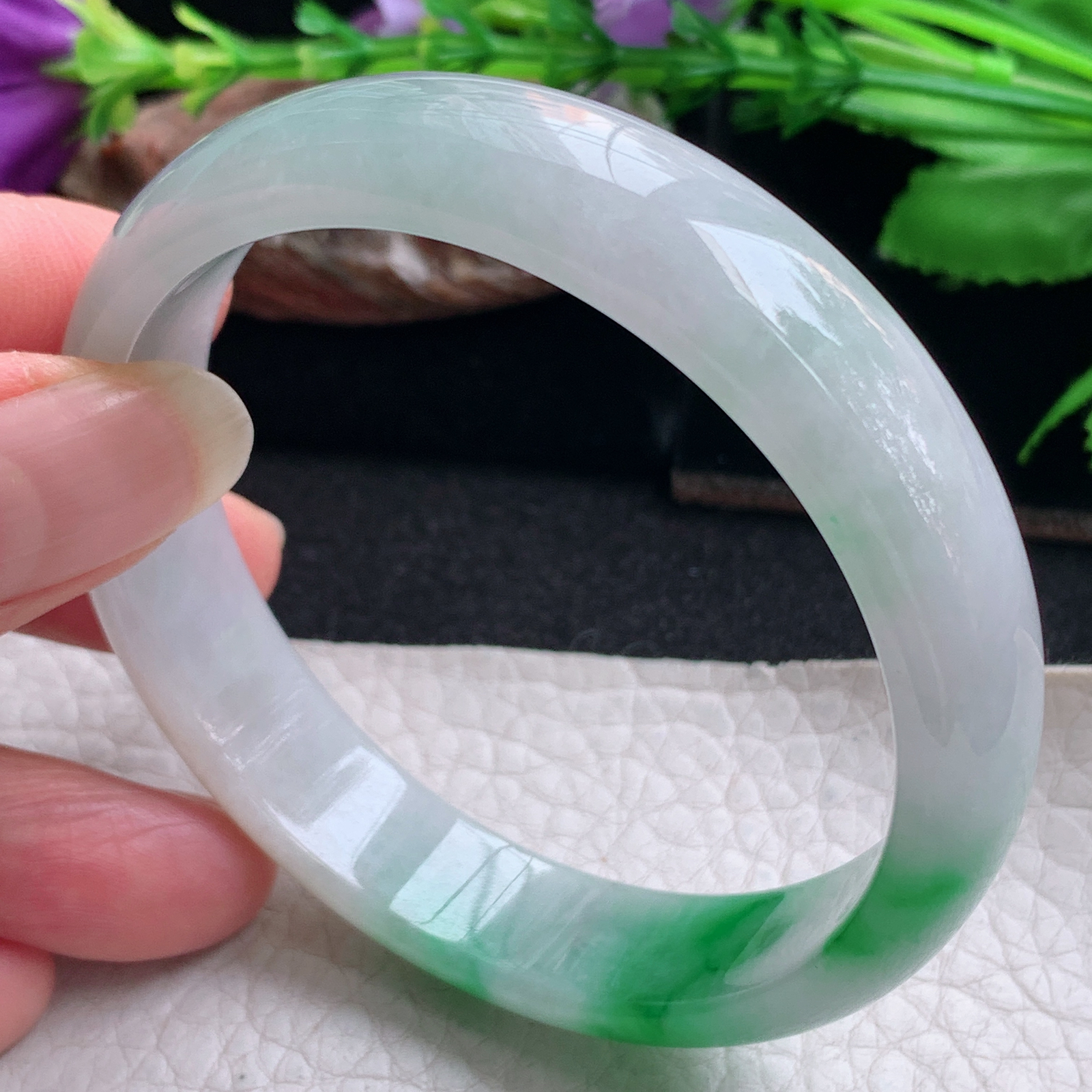 yh实拍57.5*13.7*6.5平安镯 天然缅甸翡翠手镯阳绿正圈玉镯子