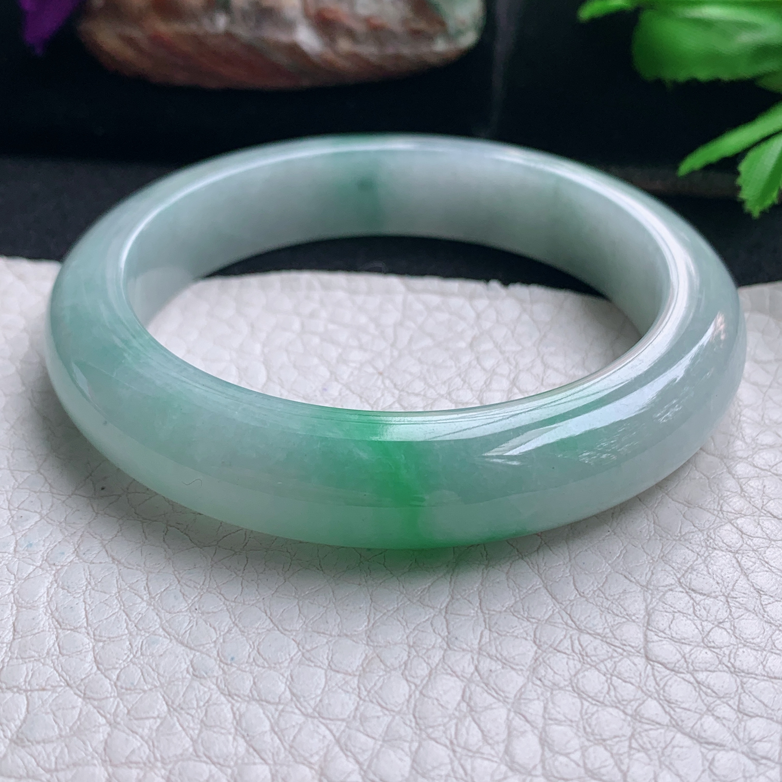 nr实拍55.5*11.8*9平安镯 天然缅甸翡翠手镯飘绿花厚装正圈玉镯子