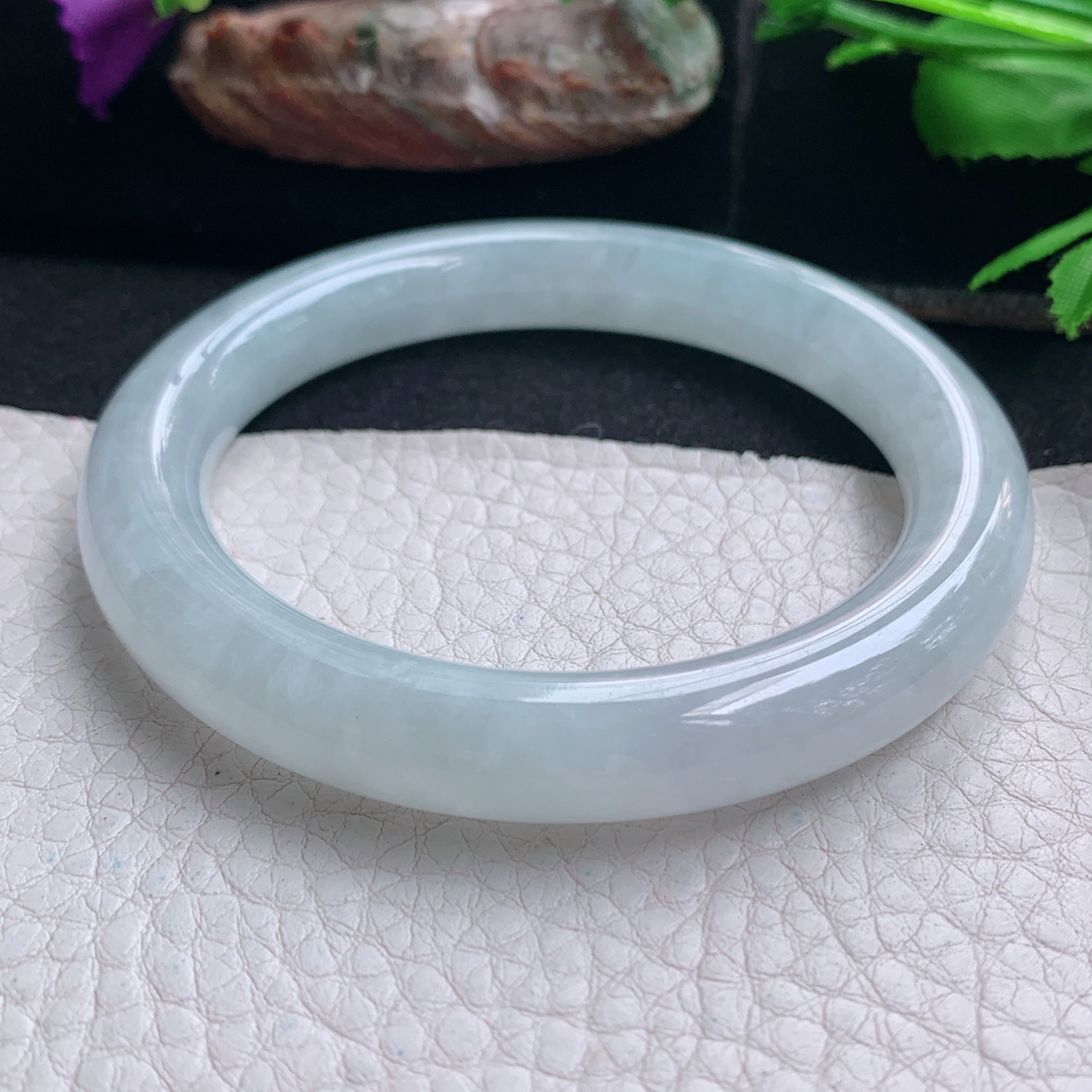 js实拍56*10*9.8美人镯 天然缅甸翡翠手镯纯美胶感正圈玉镯子 叮当镯