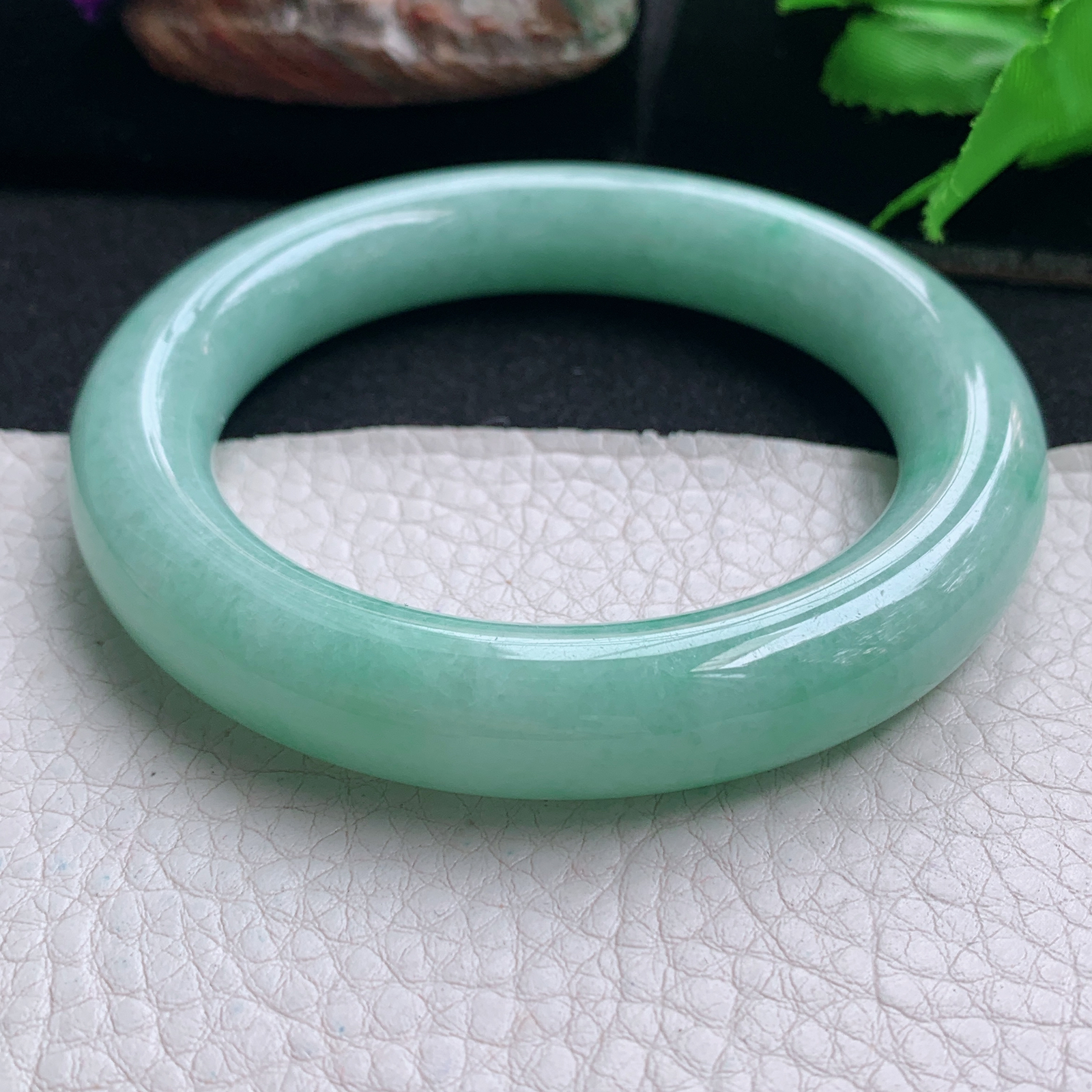 zjf实拍58*12胖圆镯 天然缅甸翡翠手镯满绿圆条大气玉镯子 玉手环