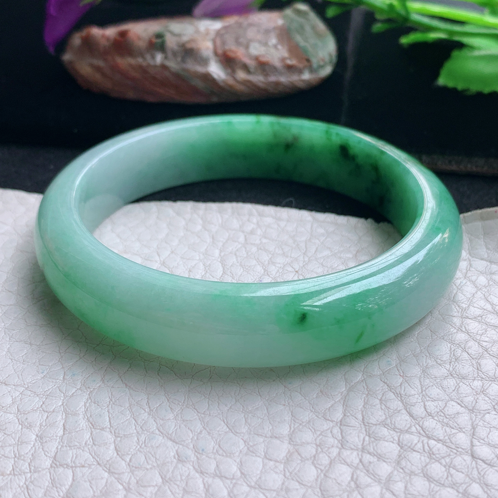 yh实拍54.5*12.2*7.5平安镯 天然缅甸翡翠手镯辣绿正圈玉镯子
