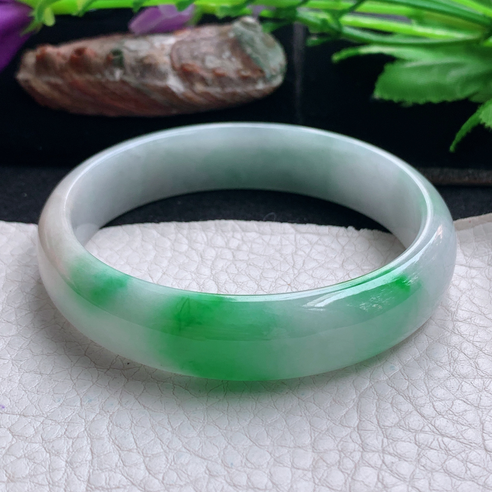 yh实拍57.5*13.7*6.5平安镯 天然缅甸翡翠手镯阳绿正圈玉镯子