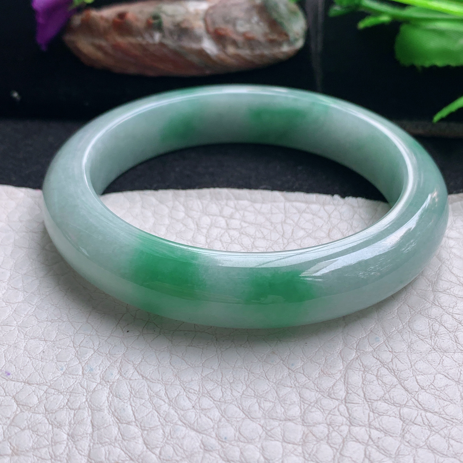 nr实拍58*12.2*8.8平安镯 天然缅甸翡翠手镯飘绿花胶感正圈玉镯子