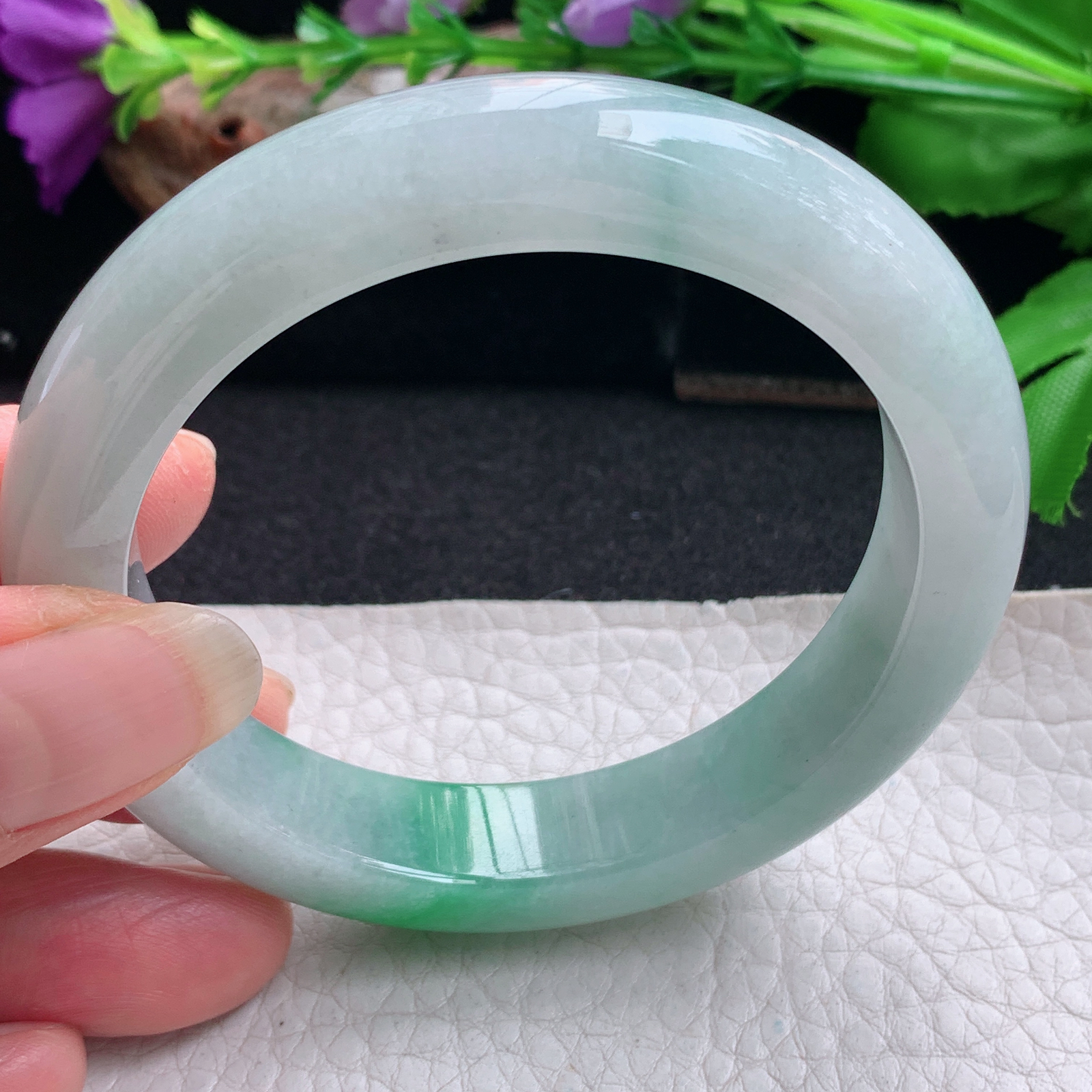 nr实拍55.5*11.8*9平安镯 天然缅甸翡翠手镯飘绿花厚装正圈玉镯子