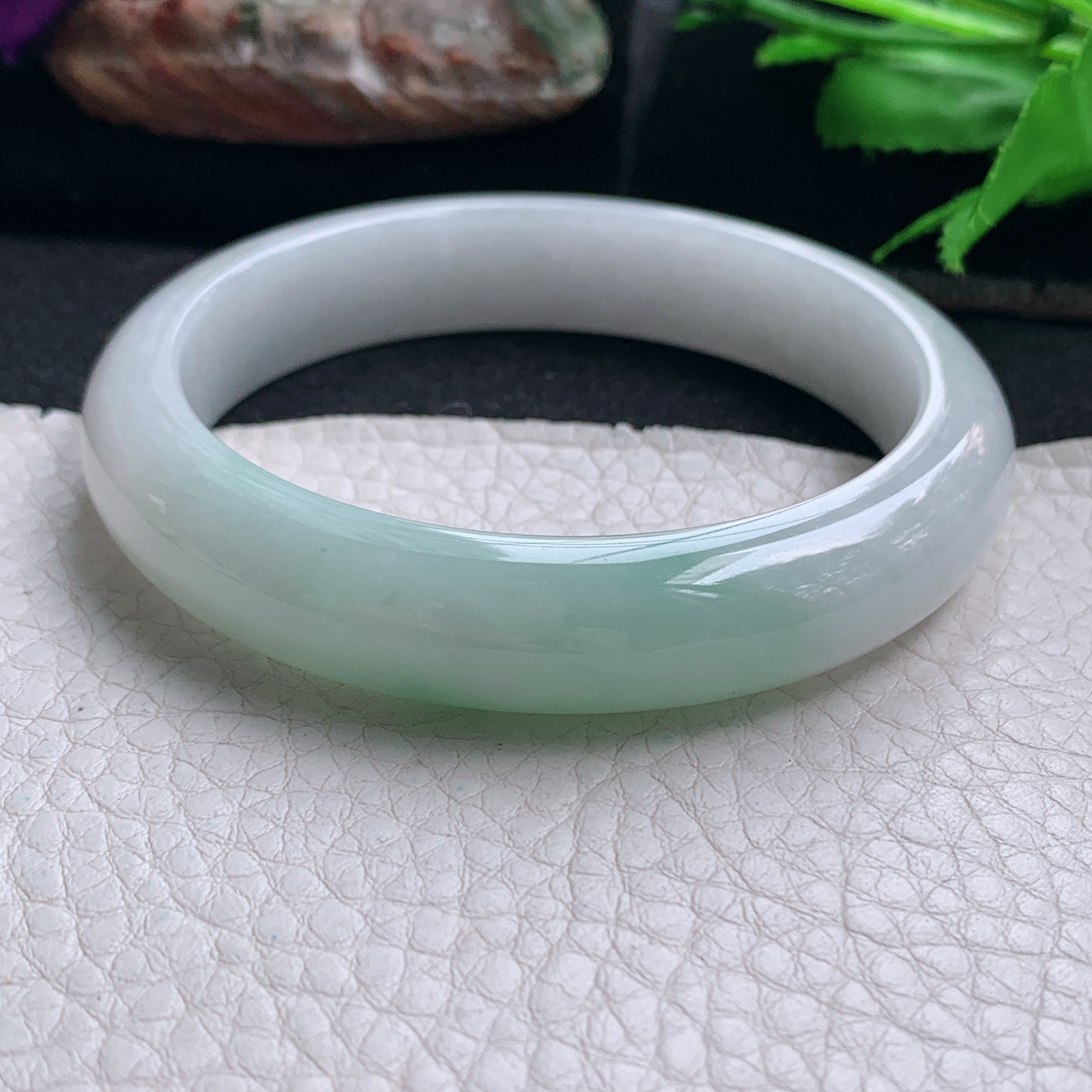 ee实拍57.5*12.2*7.8平安镯 天然缅甸翡翠手镯飘花胶感正圈玉镯子