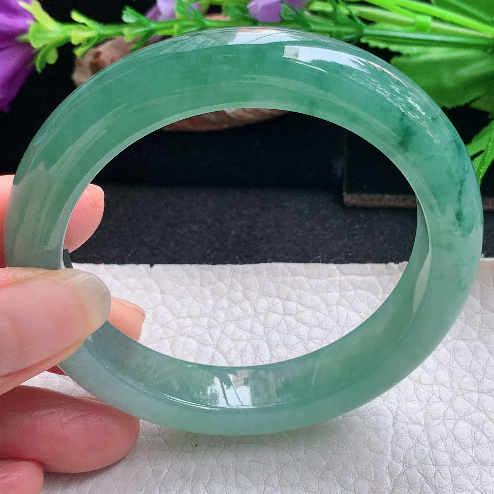 r实拍56.5*12.3*9.3平安镯 天然缅甸翡翠手镯冰蓝厚装正圈玉镯子