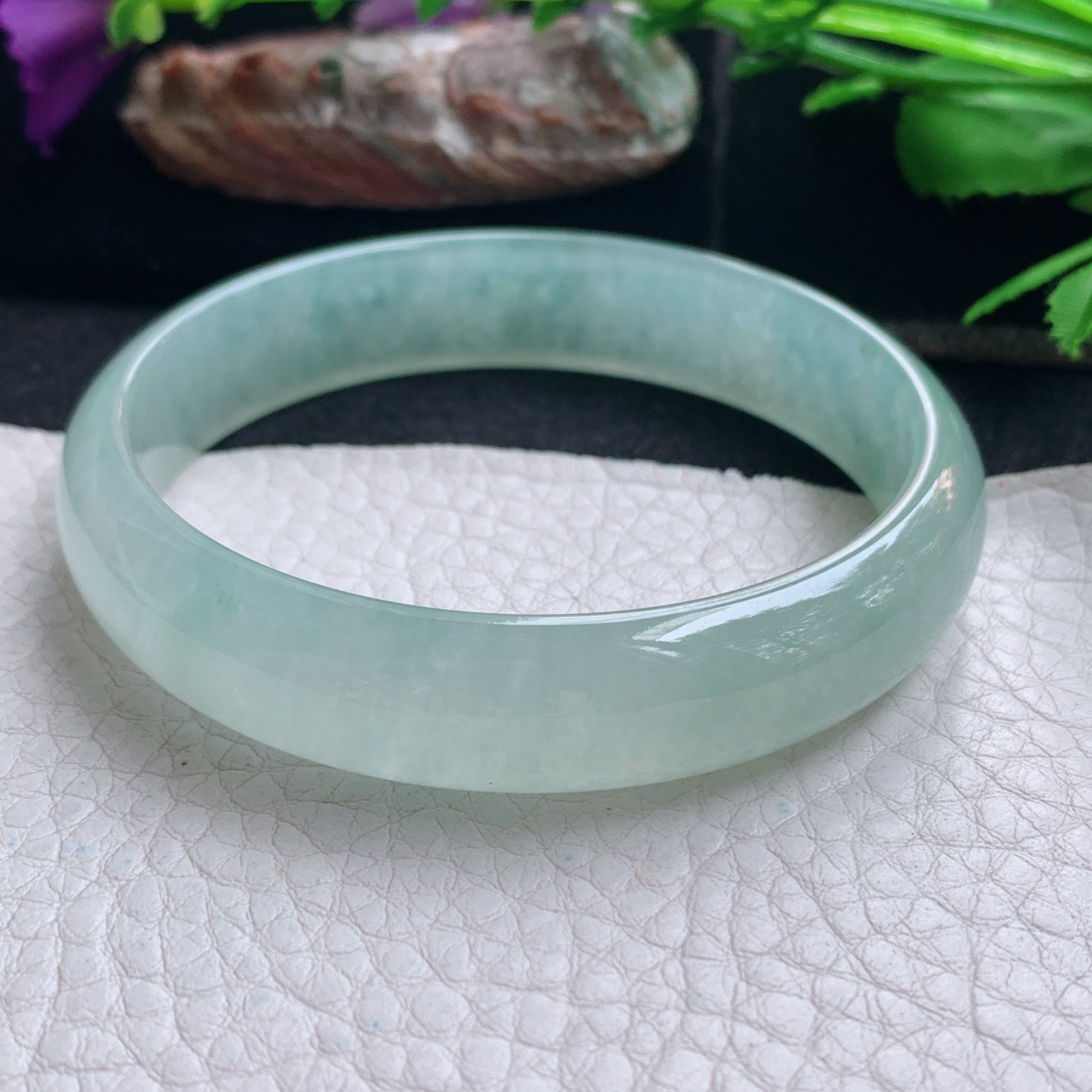 js实拍58.5*13*6平安镯 天然缅甸翡翠手镯冰透晴美正圈玉镯子