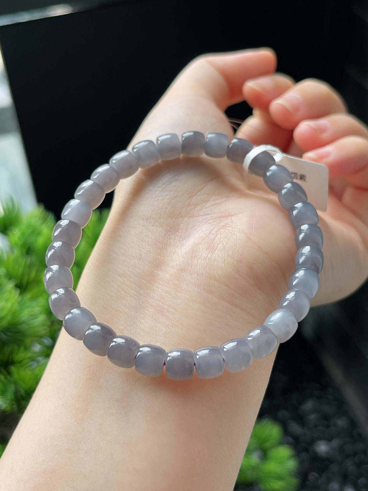 和田玉烟紫通珠手串