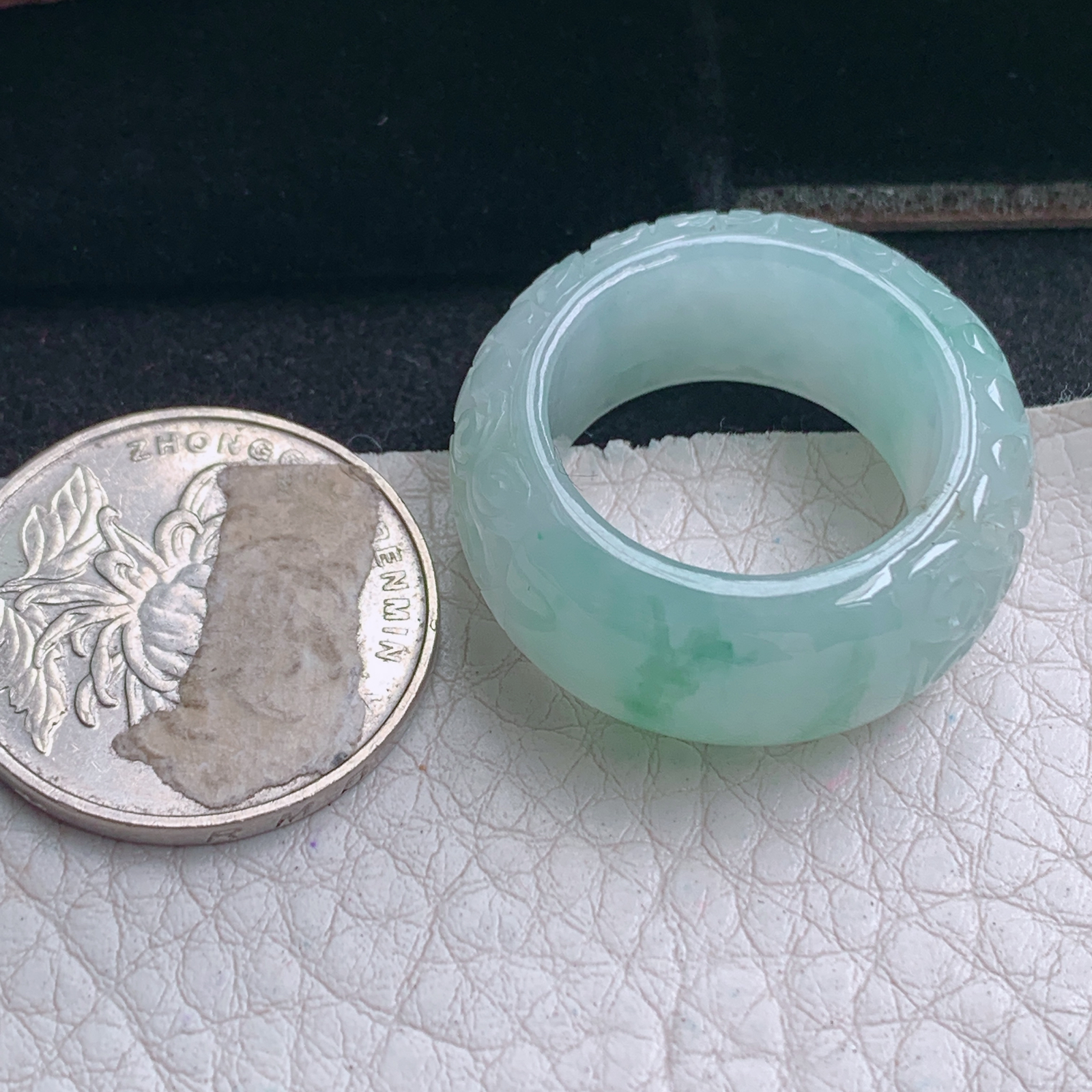 py实拍19.5*11.8*5缅甸翡翠冰飘花19.5mm内径指环 玉形指玉吊坠