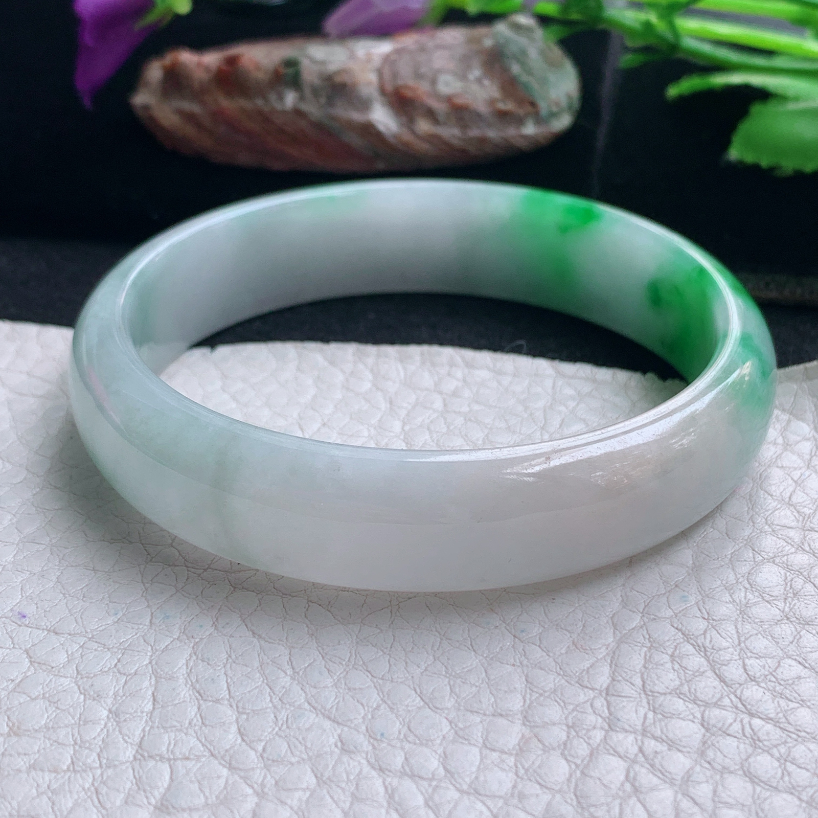 yh实拍57.5*13.7*6.5平安镯 天然缅甸翡翠手镯阳绿正圈玉镯子