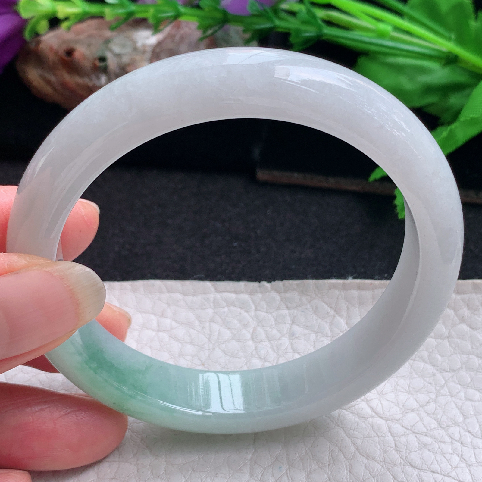 ee实拍57.5*12.2*7.8平安镯 天然缅甸翡翠手镯飘花胶感正圈玉镯子