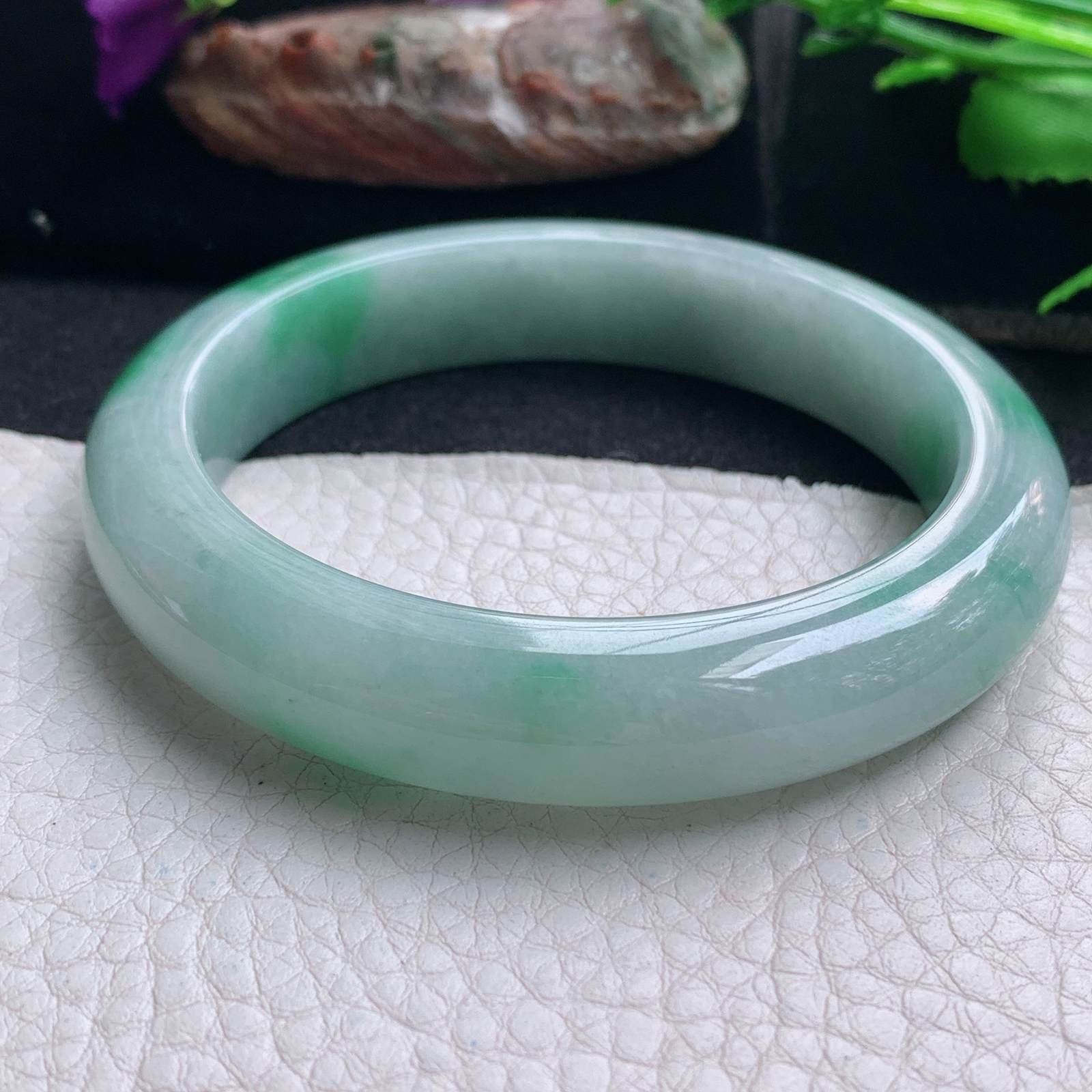 nr实拍58*12.2*8.8平安镯 天然缅甸翡翠手镯飘绿花胶感正圈玉镯子