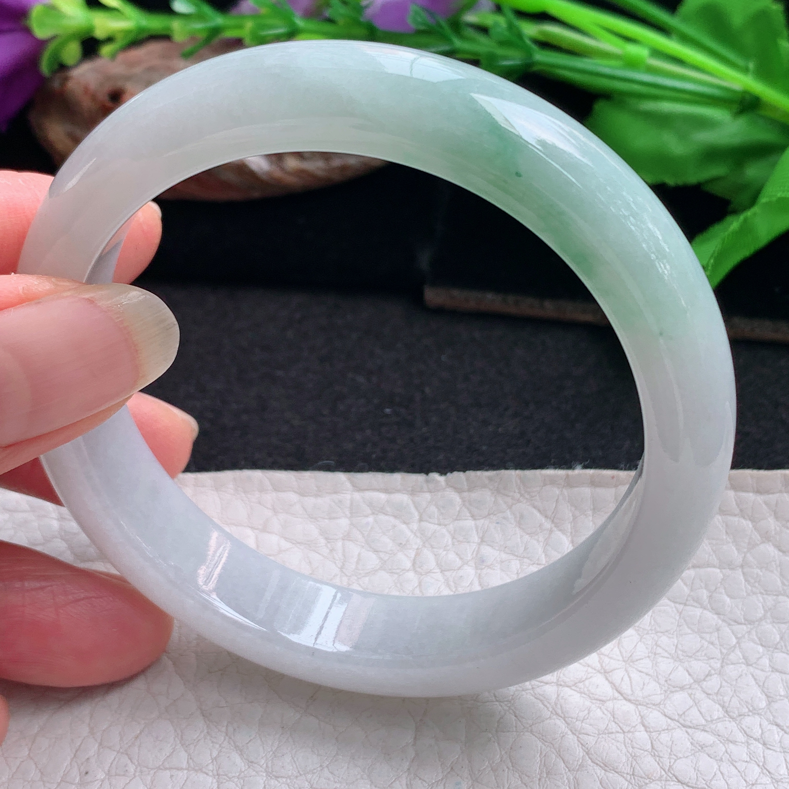 ee实拍57.5*12.2*7.8平安镯 天然缅甸翡翠手镯飘花胶感正圈玉镯子