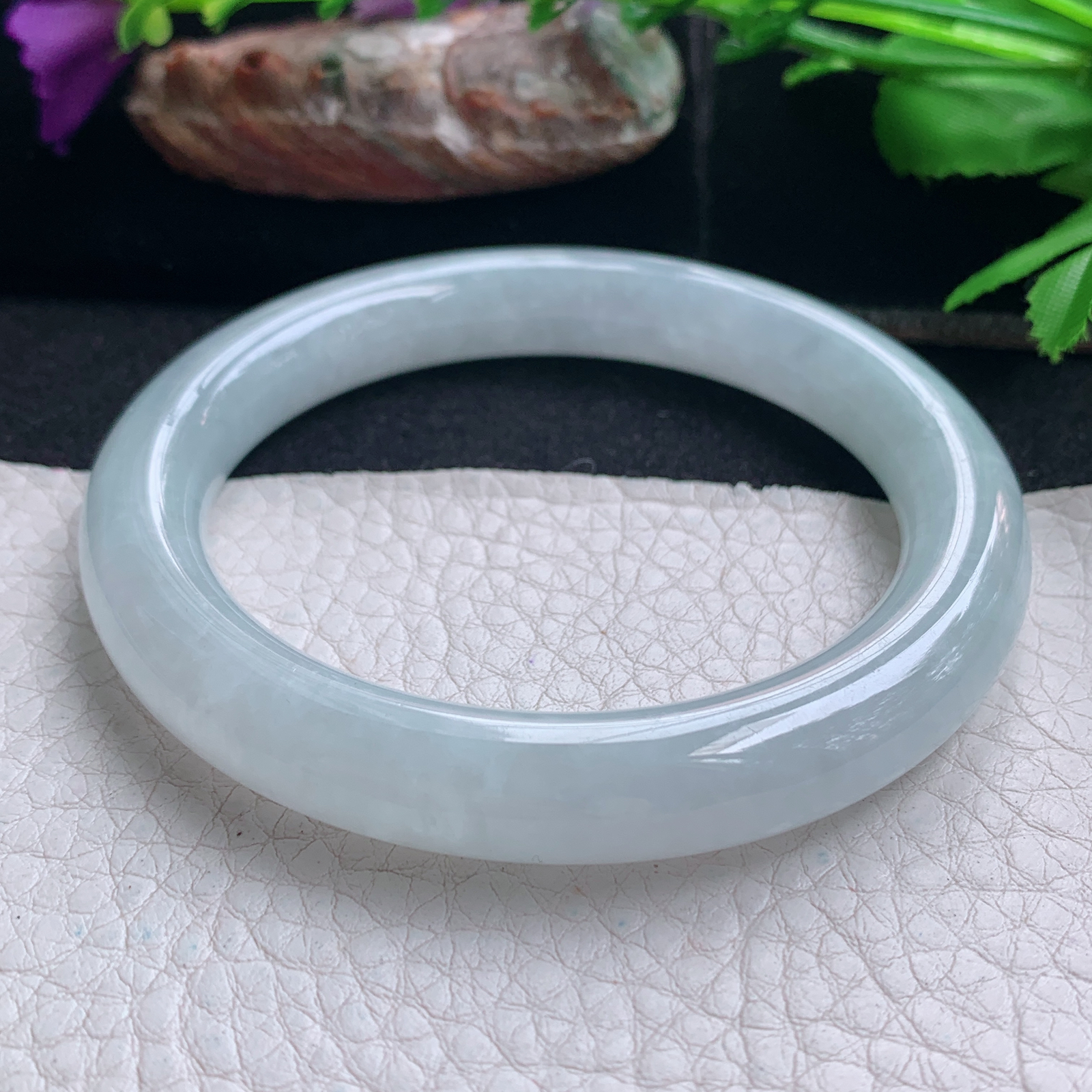 js实拍56*10*9.8美人镯 天然缅甸翡翠手镯纯美胶感正圈玉镯子 叮当镯