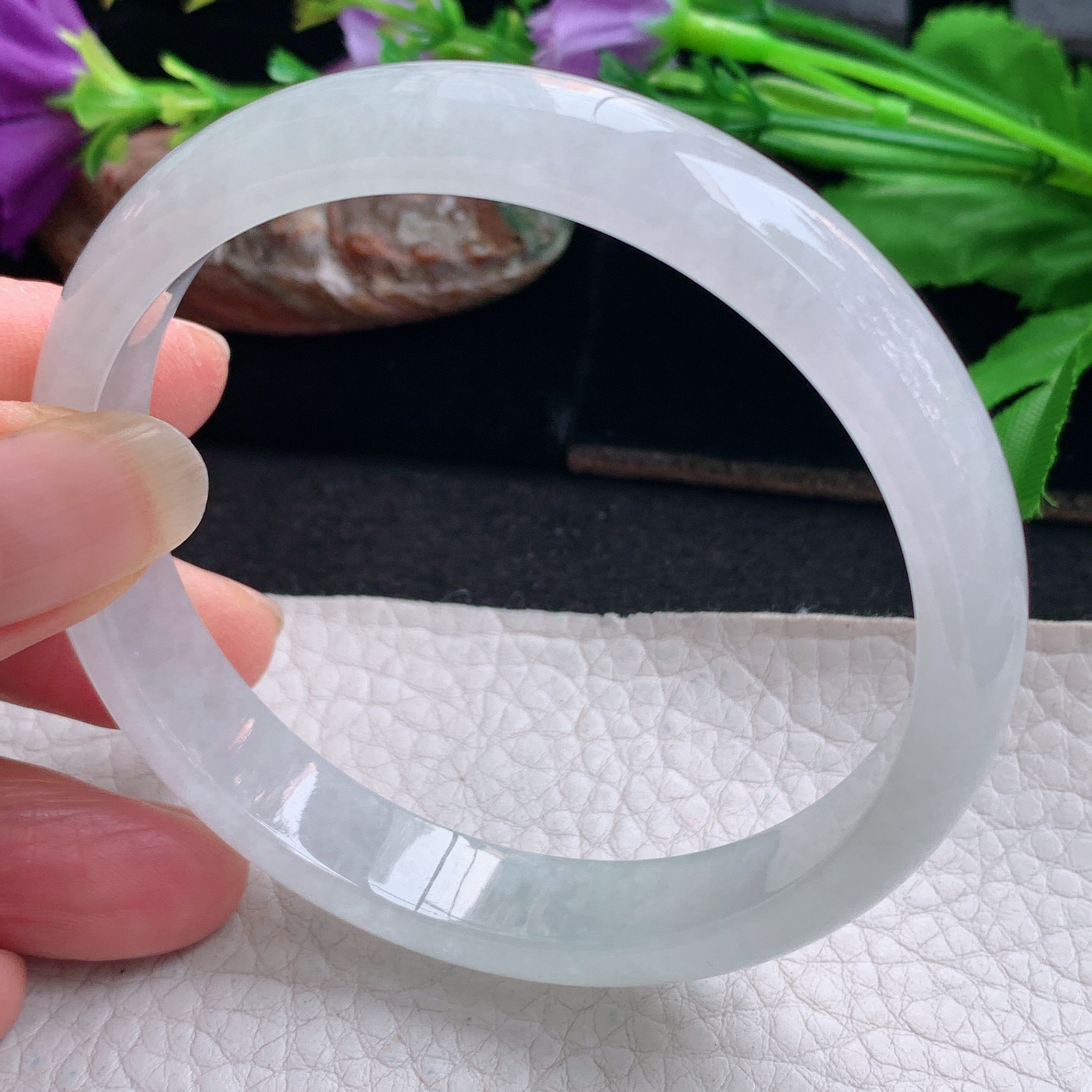 yh大圈口60*11.2*6.4平安镯 天然缅甸翡翠手镯白冰正圈玉镯子