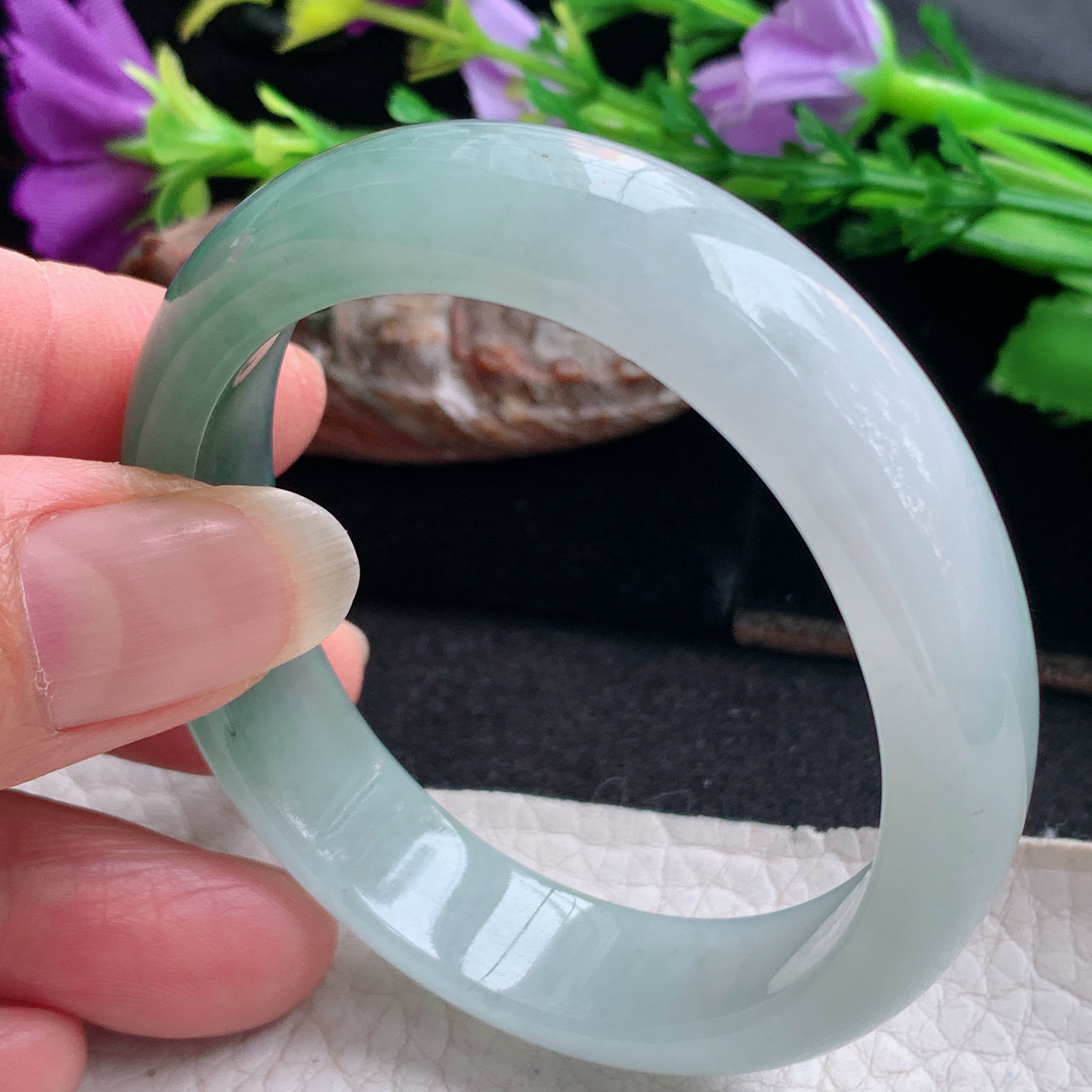 yh小圈口53*45*12.3*6.4招财贵妃镯 天然缅甸翡翠手镯冰胶蛋形玉镯子