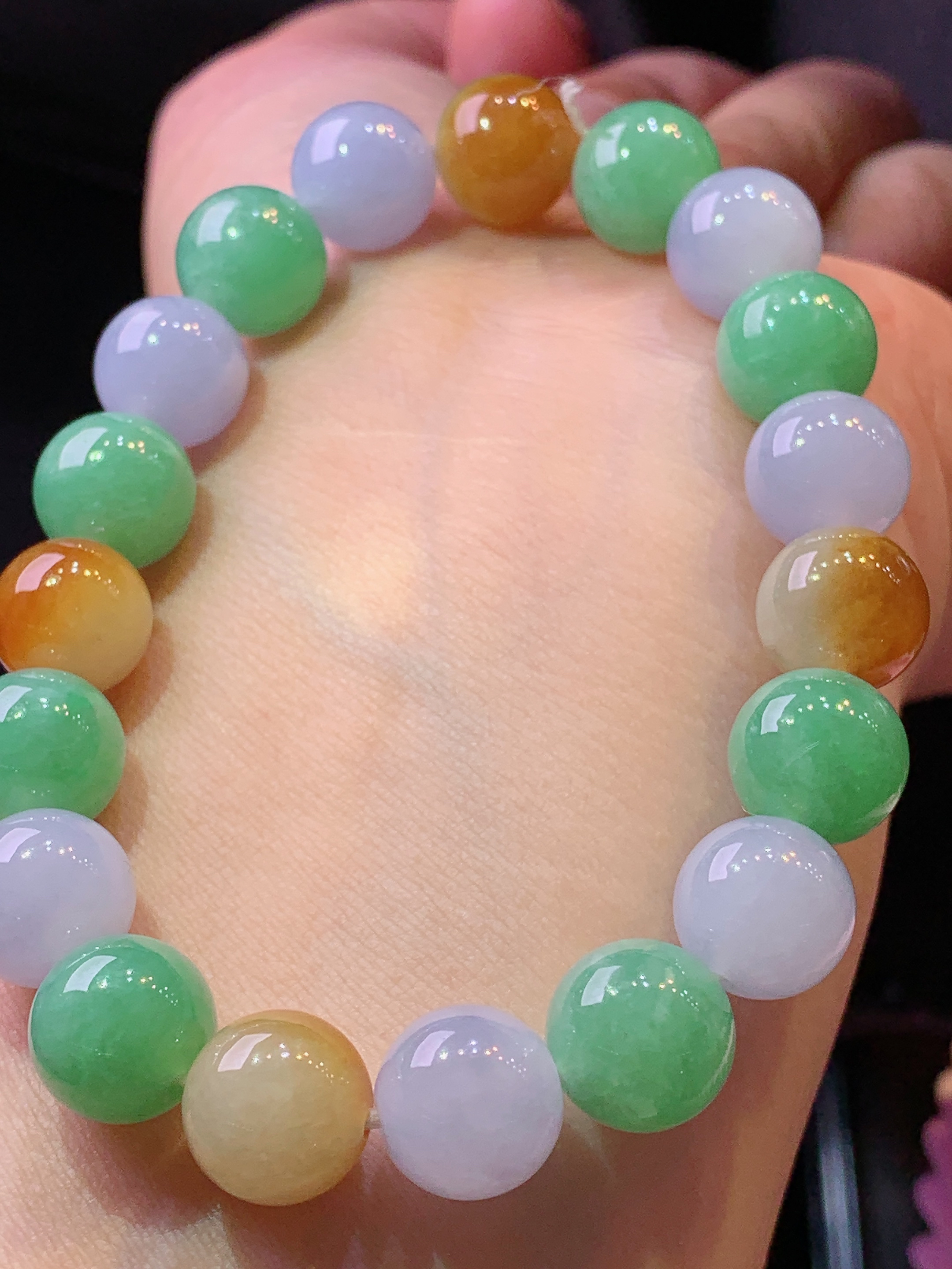 多彩圆珠手链 玉质细腻 色泽艳丽清新 水润亮眼 整体尺寸10h3