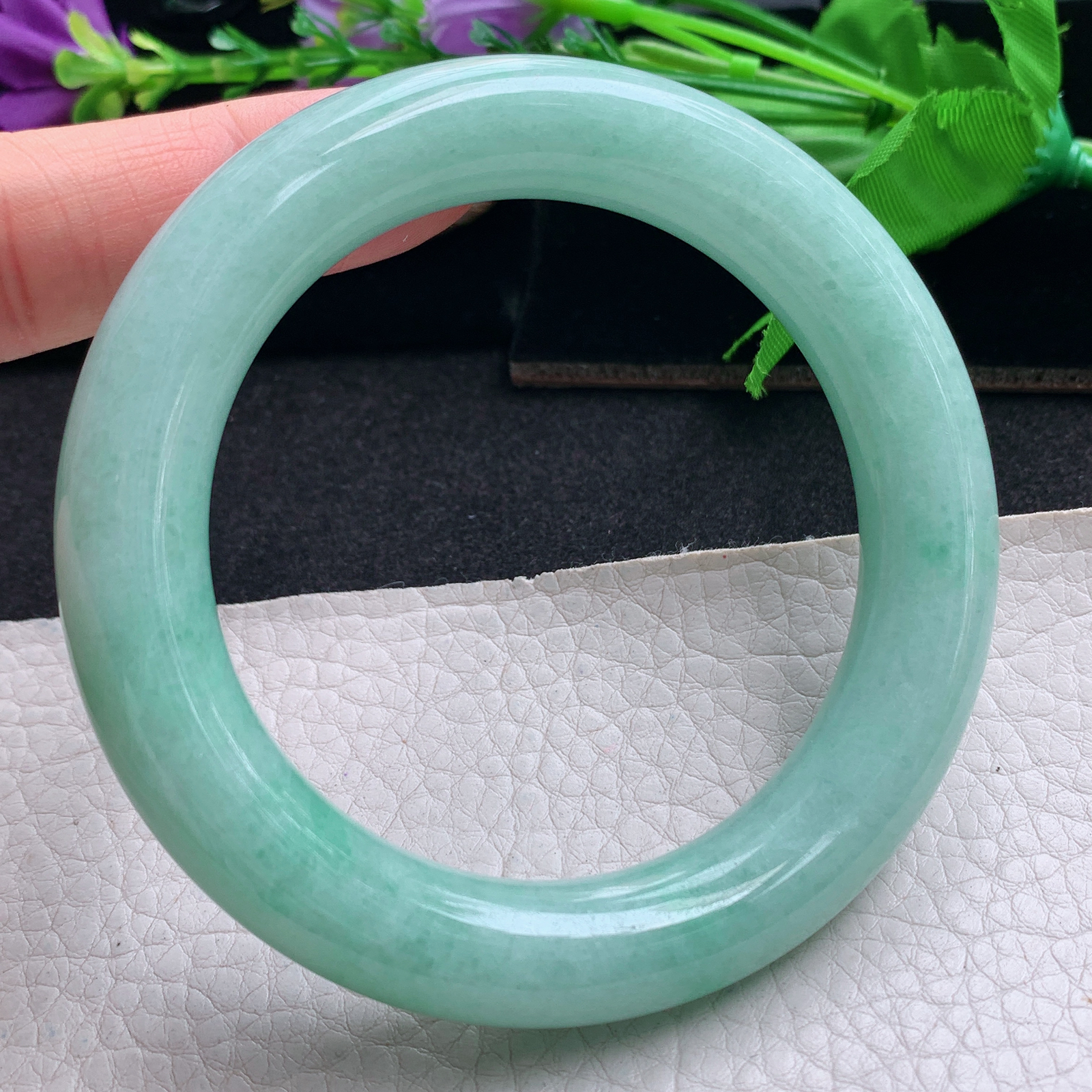 zjf实拍58*12胖圆镯 天然缅甸翡翠手镯满绿圆条大气玉镯子 玉手环