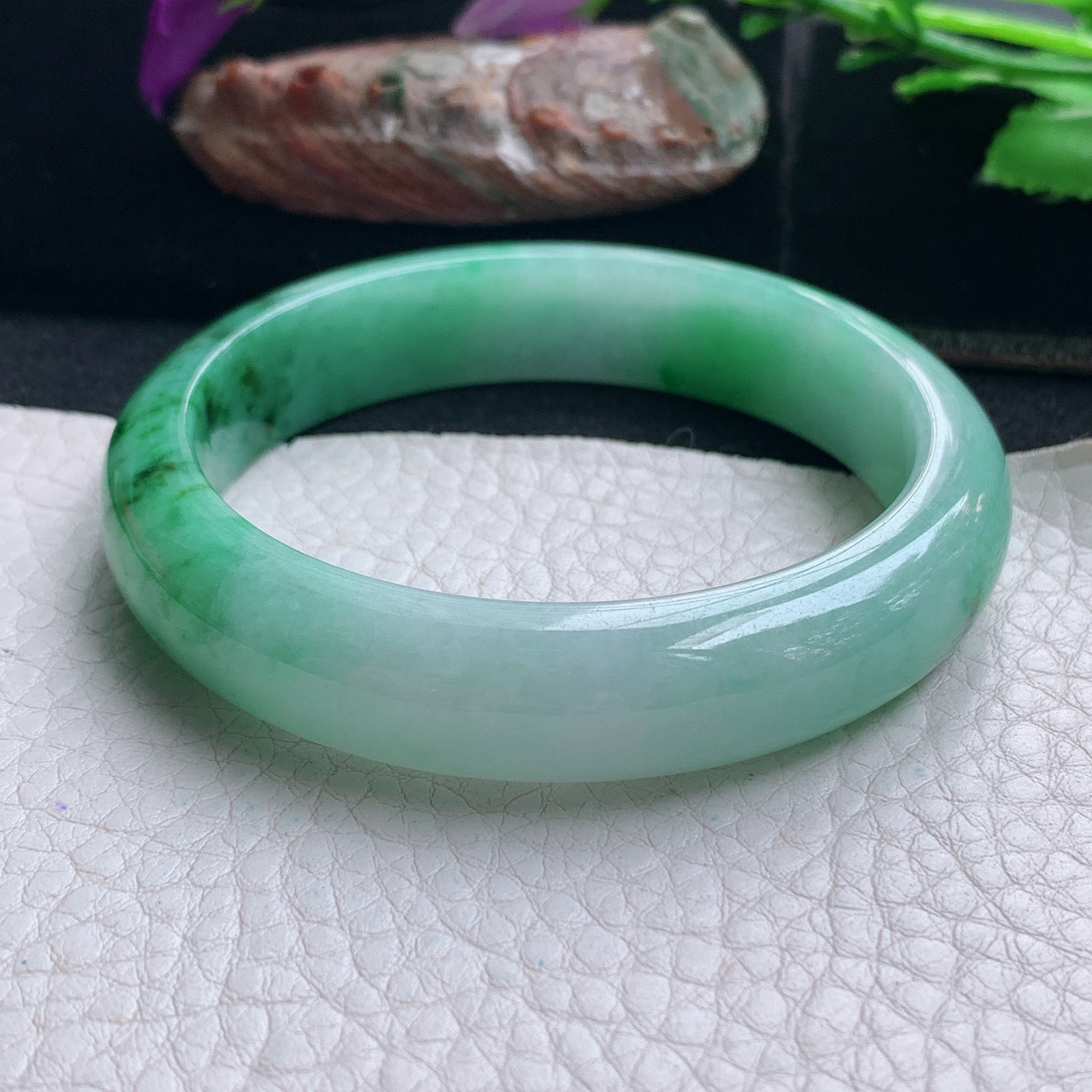 yh实拍54.5*12.2*7.5平安镯 天然缅甸翡翠手镯辣绿正圈玉镯子